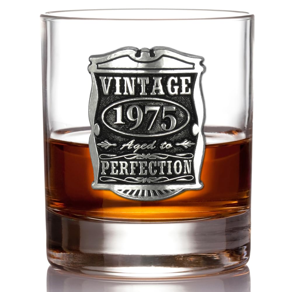 English Pewter Company Vintage Years 1975 50th Birthday or Anniversary Old Fashioned Whisky Rocks Glass Tumbler - Unique Gift Idea For Men [VIN003]