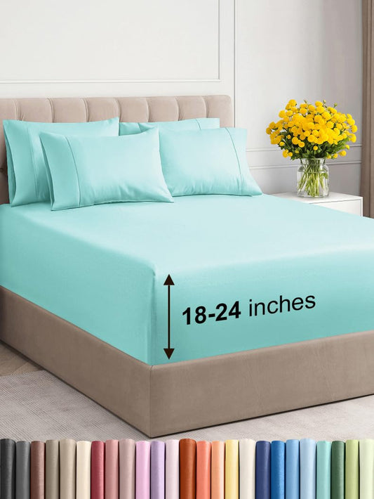 Extra Deep King Sheet Set - 6 Piece Breathable & Cooling Sheets - Hotel Luxury Bed Sheets Set - Easy & Secure Fit - Soft, Wrinkle Free & Comfy Sheets Set - Spa Blue Sheet Set with Extra Deep Pockets