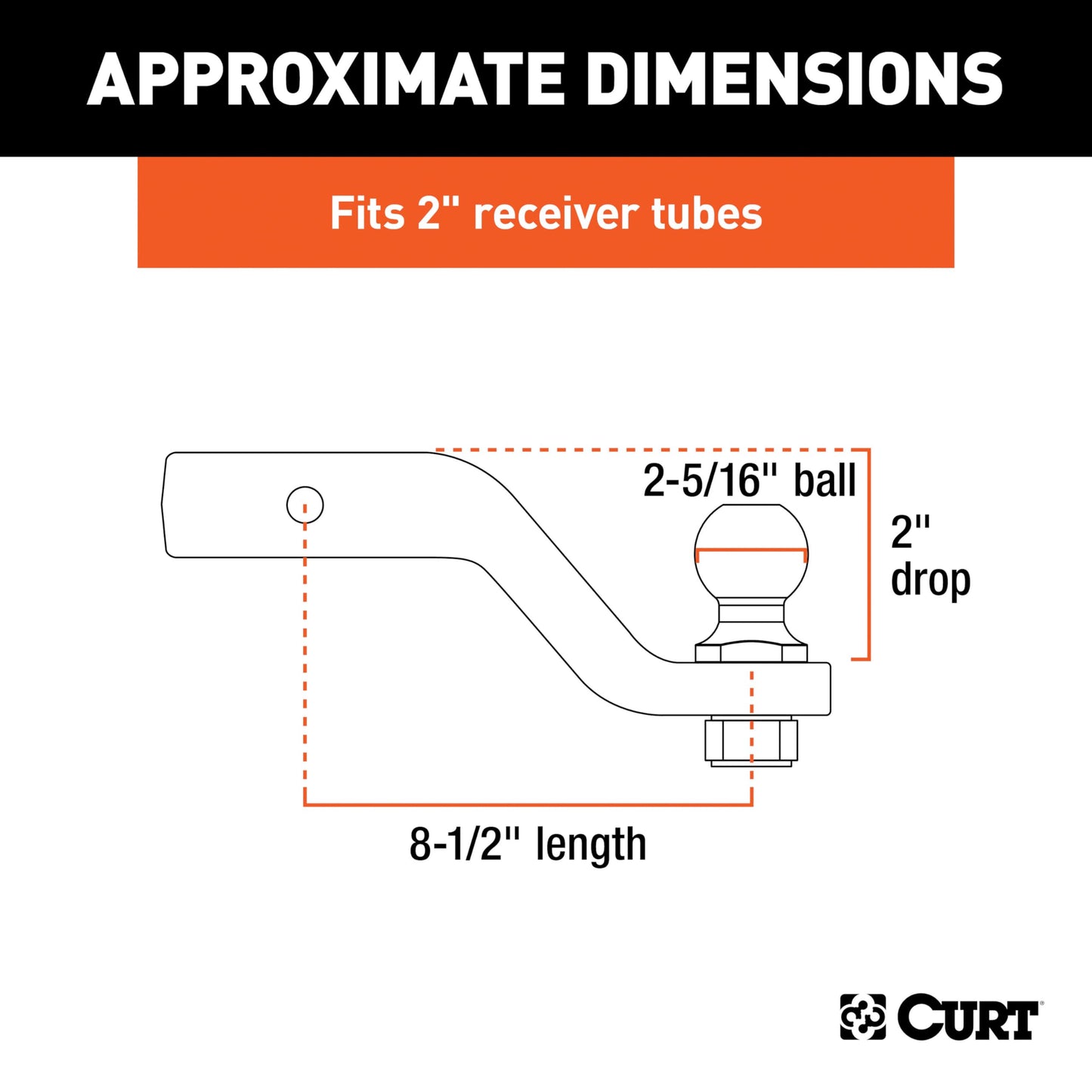 CURT 45331 Trailer Hitch Mount with 2-5/16-Inch Ball, Fits 2-Inch Receiver, 15,000 lbs, 2-In Drop