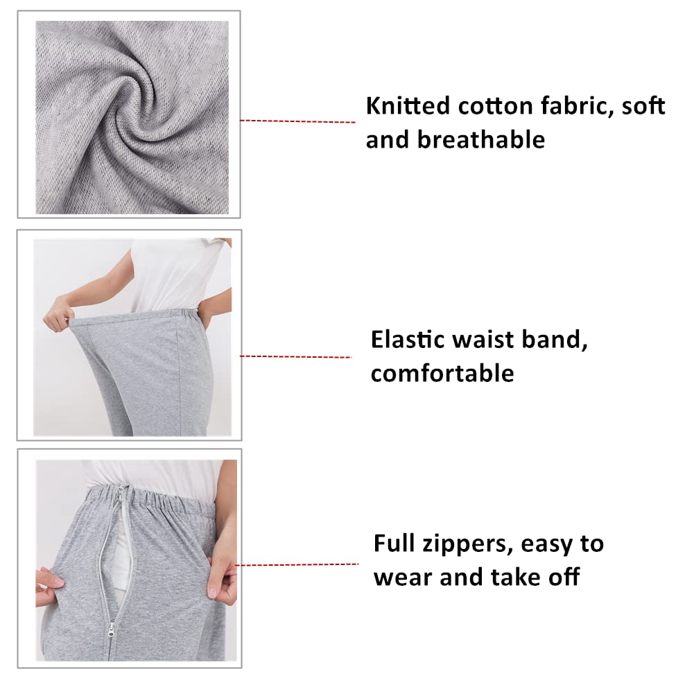 WEEOATAR Unisex Patient Pants,Bedridden Patient Clothing,Disability Clothing with Zippers for Easy Access,Hospital Gowns Nursing Aid for Elderly,Disabled,Dialysis and Bedridden Patients(Grey,XXL)
