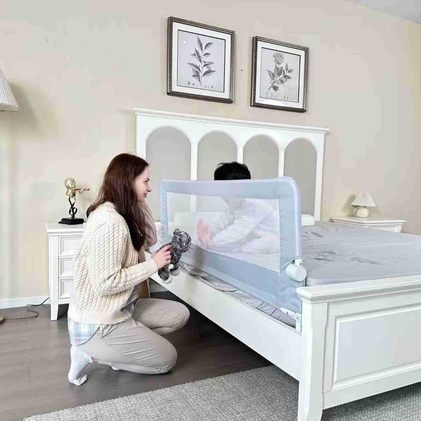 Grelife Foldable Bed Rail for Toddlers, Tall Toddler Bed Rails for Twin, Full, Queen Bed, Baby Bed Rail Guard with Reinforced Metal Frame & Breathable Mesh (1, Gray, 59.0")