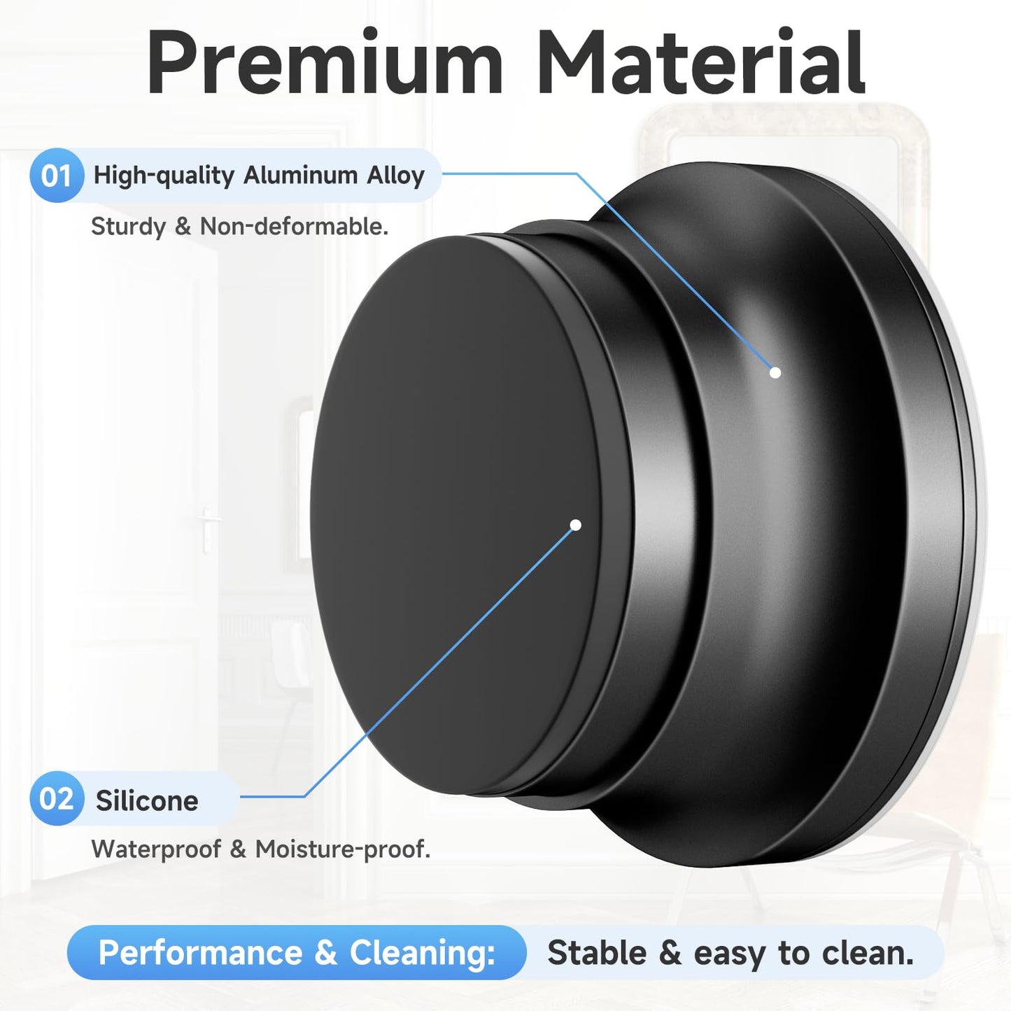4PC Door Stoppers for Wall, 1.65 x 0.9 Inch Door Knob Wall Protector with Silicone & Aluminum Alloy, Adhesive & Screw Mounting Door Bumper for Home & Office Walls, Black