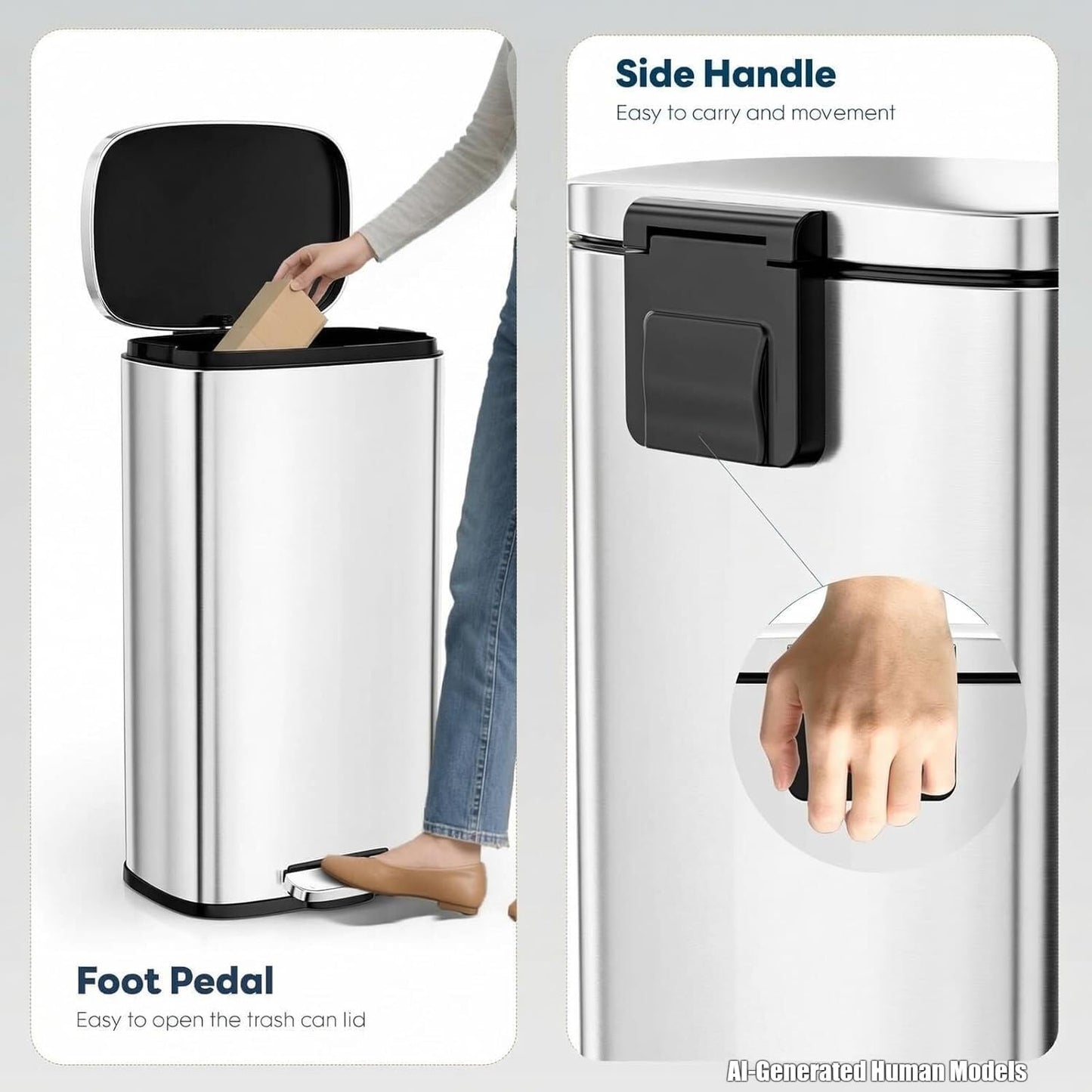 8 Gal Kitchen Trash Can, 30L Recycling or Garbage Bin, Brushed Stainless Steel Waste Basket, Soft&Quiet Close Dustbin, with Step-On Pedal, Removable Inner Bucket, for Home, Office, Living Room