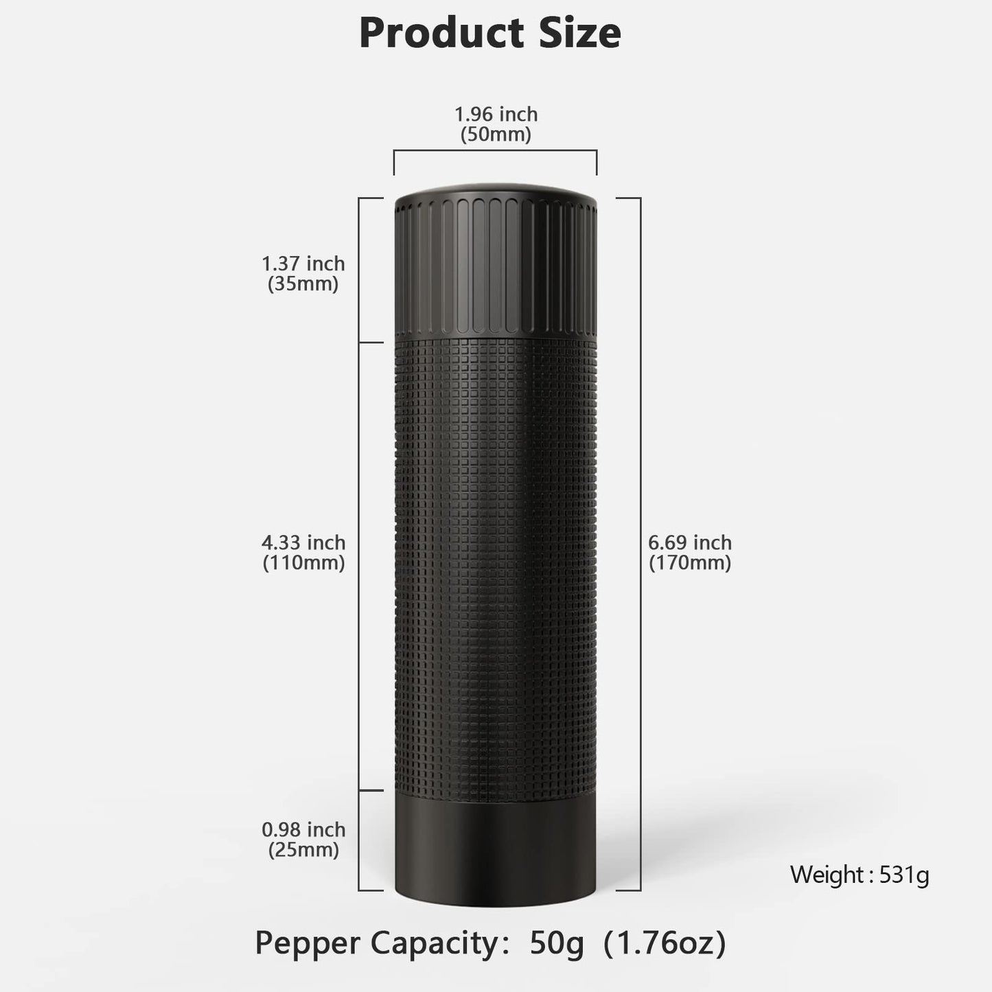 Luvan Pepper Grinder Mill, Heavy Duty Aluminum Manual Pepper Mill, Professional Grade Pepper Grinder with Stainless Steel Blade and Adjustable Coarseness, Black Pepper Grinder Refillable Gift Set