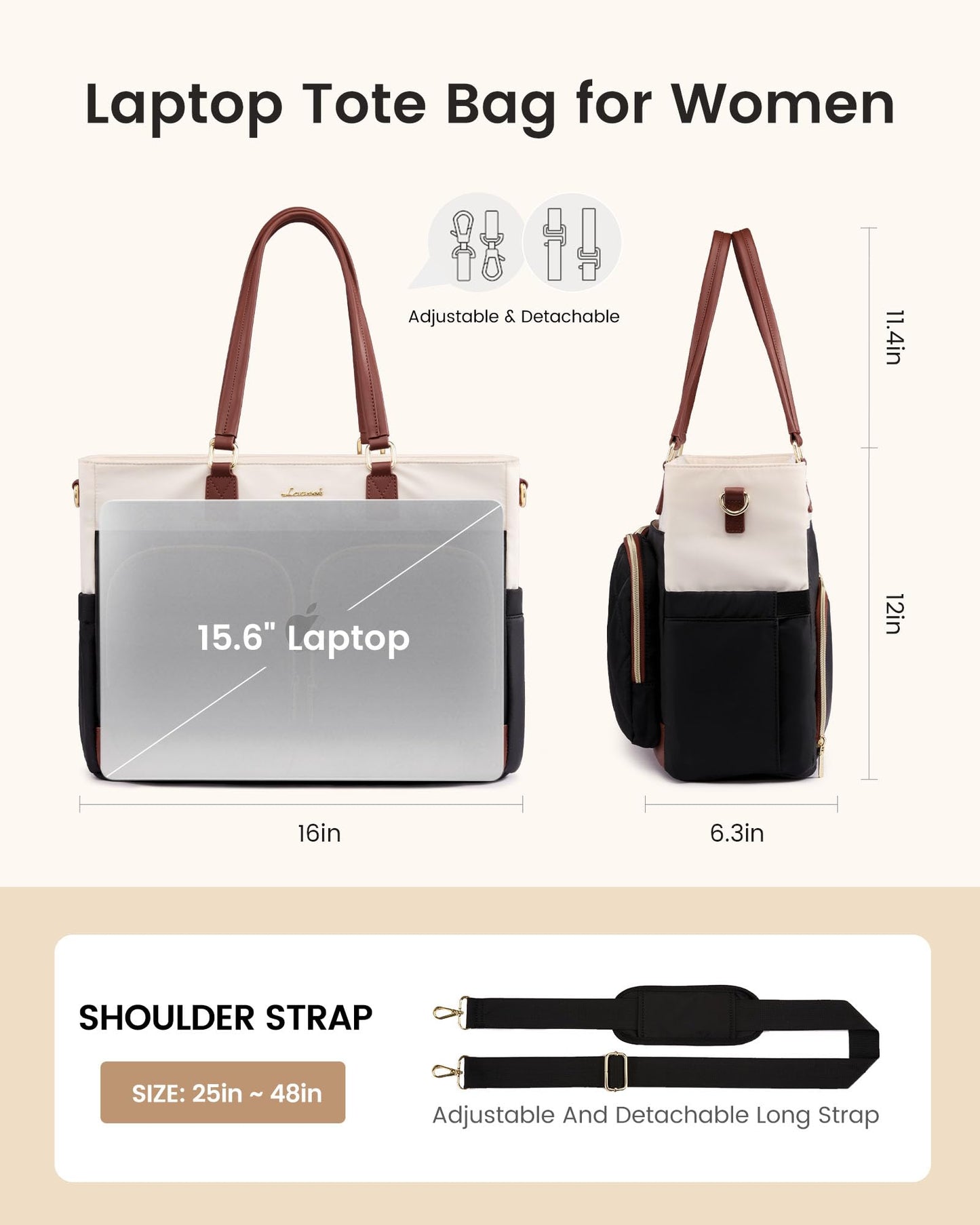 LOVEVOOK Work Tote Bag with Lunch Compartment & Cup Holder, 15.6" Laptop Lunch Bag Combo for Women,Large Work Tote for Teacher, Nurse & Office Commuter