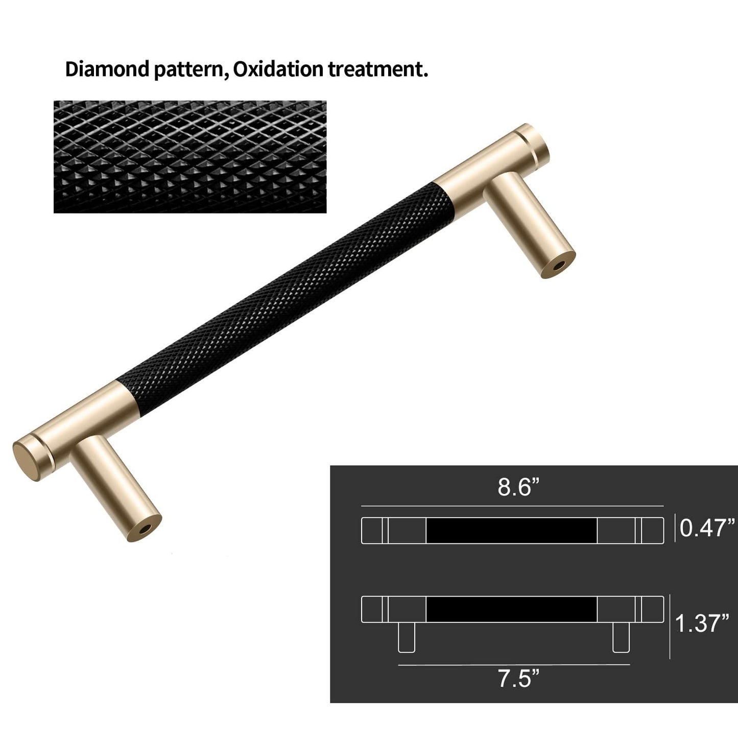 Westablize 24 Pack 7 1/2 Inch 192 mm Bar Cabinet Pulls Gold and Black Knurled Handles for Brushed Gold Drawer Pulls Cupboard Aluminum Handles