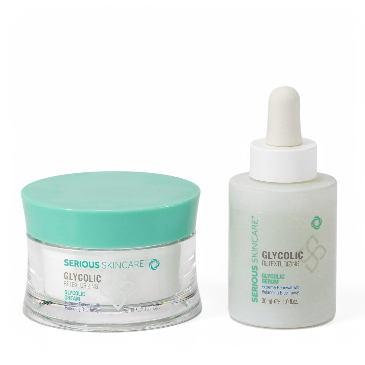Serious Skincare Glycolic Extreme Skin Renewal Face Cream & Serum Set - Resurfacing Glycolic Acid - Blue Tansy - Reduces the Appearance of Fine Lines and Wrinkles - Anti-Aging for Face and Neck
