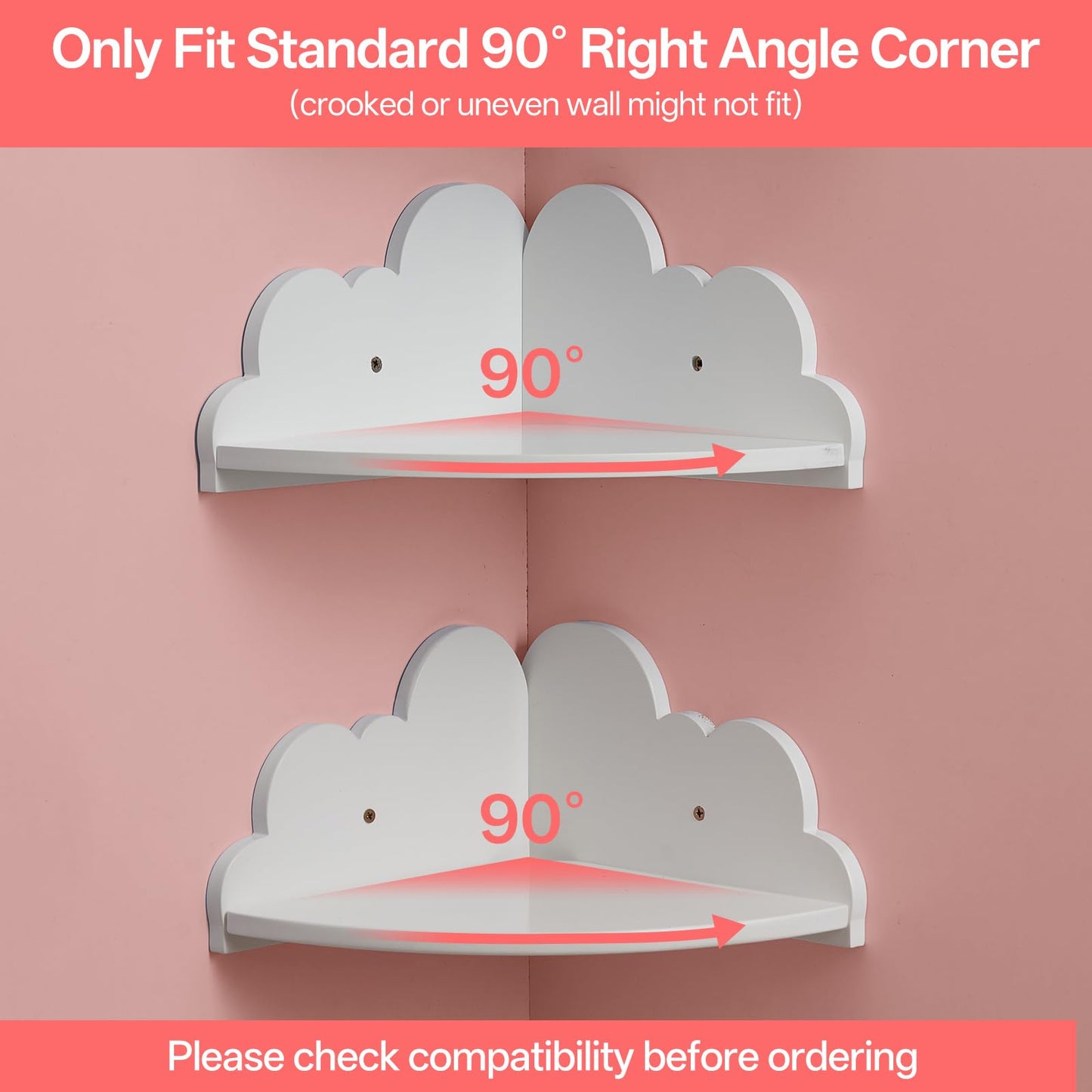 Conamily Cloud Corner Floating Shelves，Set of 3 White Corner Wall Shelf Floating Wooden Cute Wall Mounted Shelves Clouds Dispaly Shelf for Kid’s Room,Toys, Plants & Storage