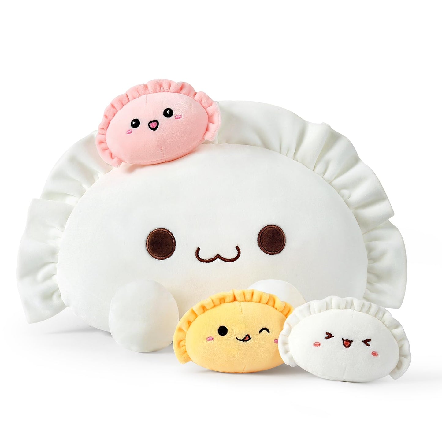 Ditucu Cute Pierogi Pillow Dumpling Plush Mommy 14 inch with 3 Littles 4 inch Family Food Shaped Stuffed Animal Plushies Toys Gifts for Kids