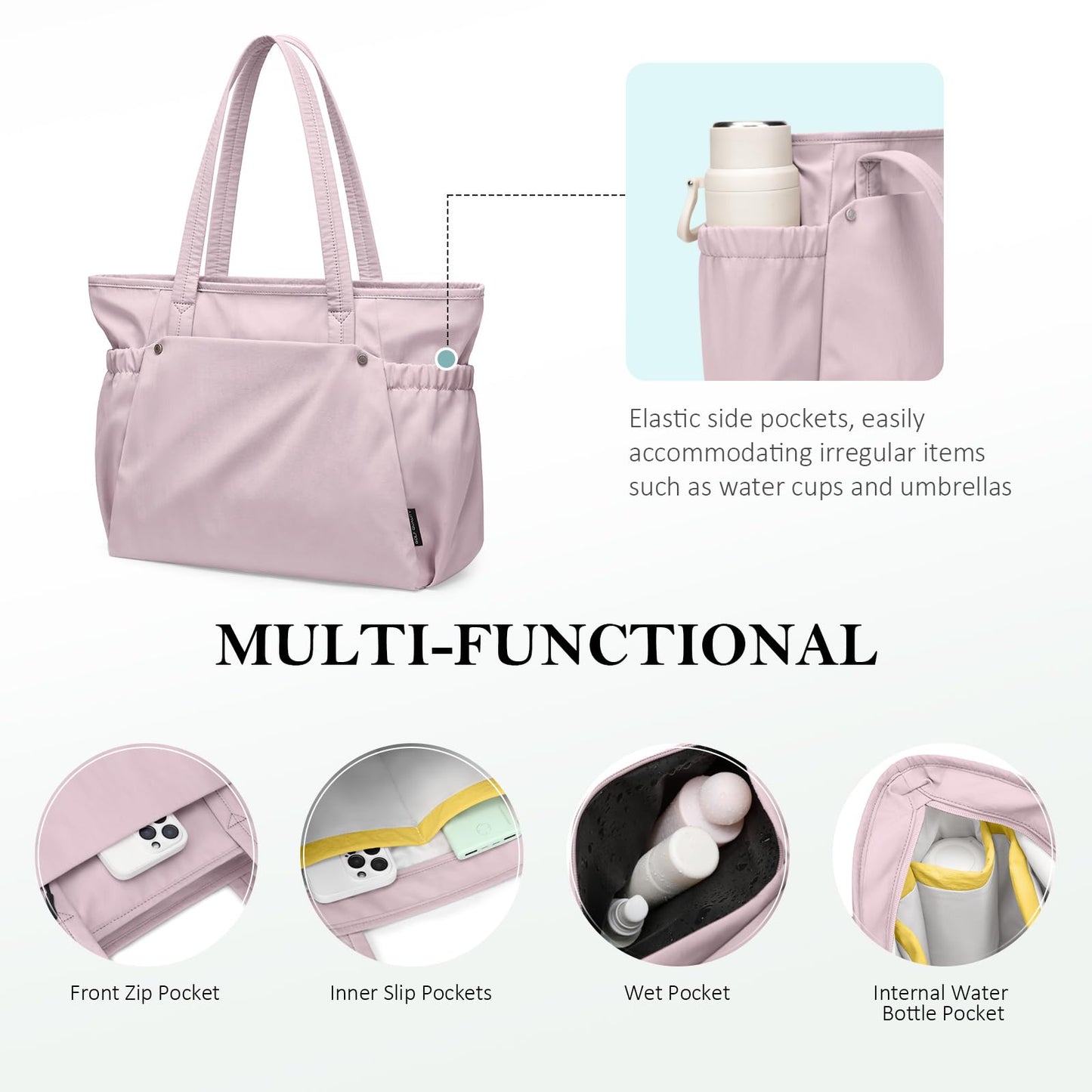 GOLF QUALITY Tote Bag for Women, Work Bags with Zipper Computer Laptop Handbag with Compartments for Travel, Daily,Fit 14Inch,Pink