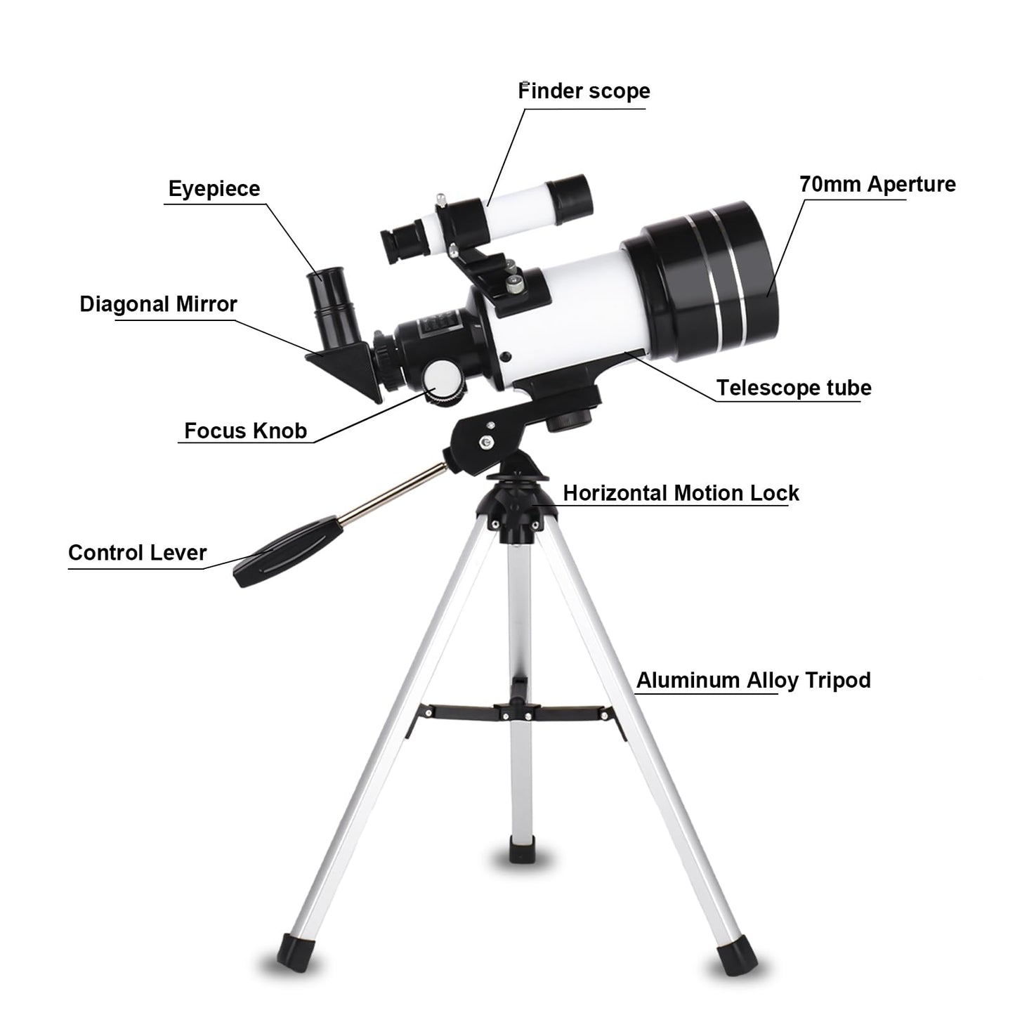 Telescope for Adults & Kids, 70mm Aperture 300mm Refractor Telescope, Portable Travel Refractor Telescopes for Astronomy Beginners with Tripod, Phone Adapter