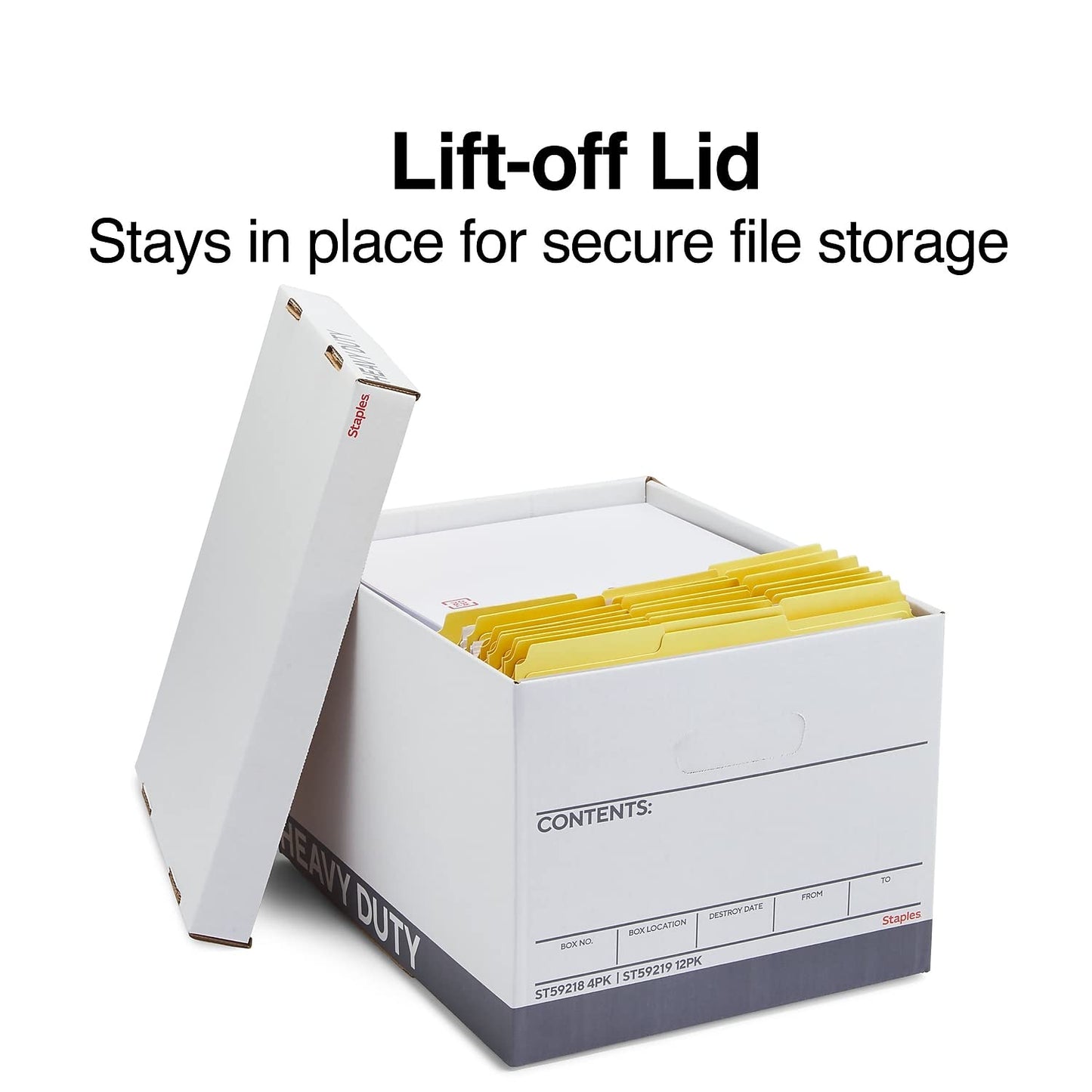 Staples Storage & Filing Box, Heavy-Duty with Handles & Removable Lid, Letter & Legal Size Documents, Stackable, 12-Pack, White/Gray