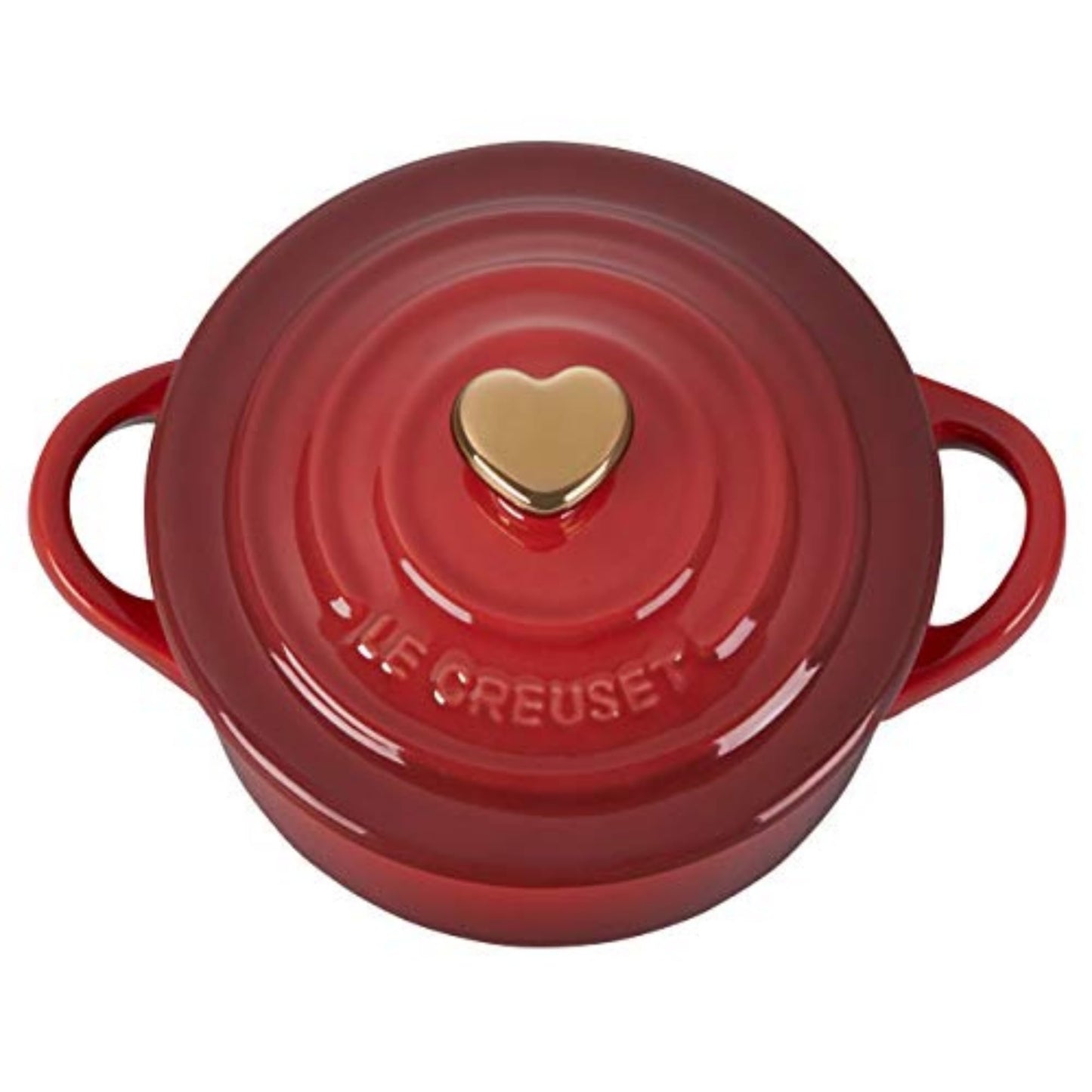 Le Creuset Stoneware Mini Round Cocotte, 8oz., Cerise with Gold Heart Knob
