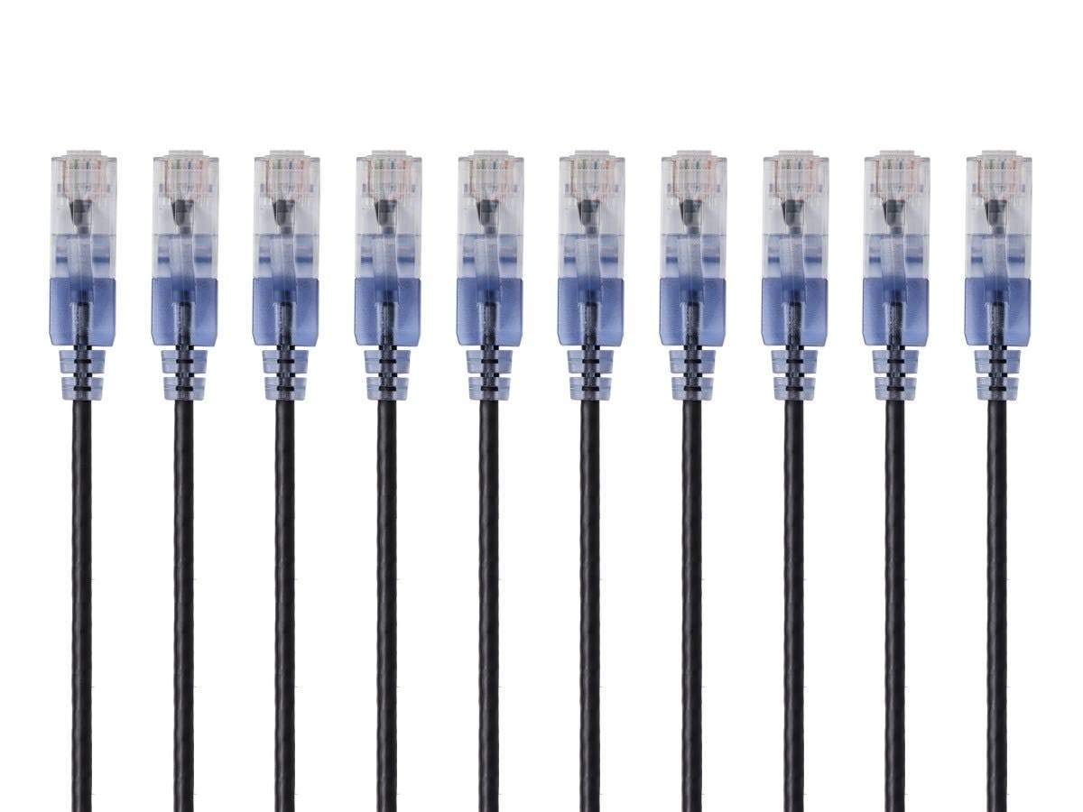 Monoprice Cat6A Ethernet Patch Cable - Snagless RJ45, 550Mhz, 10G, UTP, Pure Bare Copper Wire, 30AWG, 10-Pack, 14 Feet, Blue - SlimRun Series