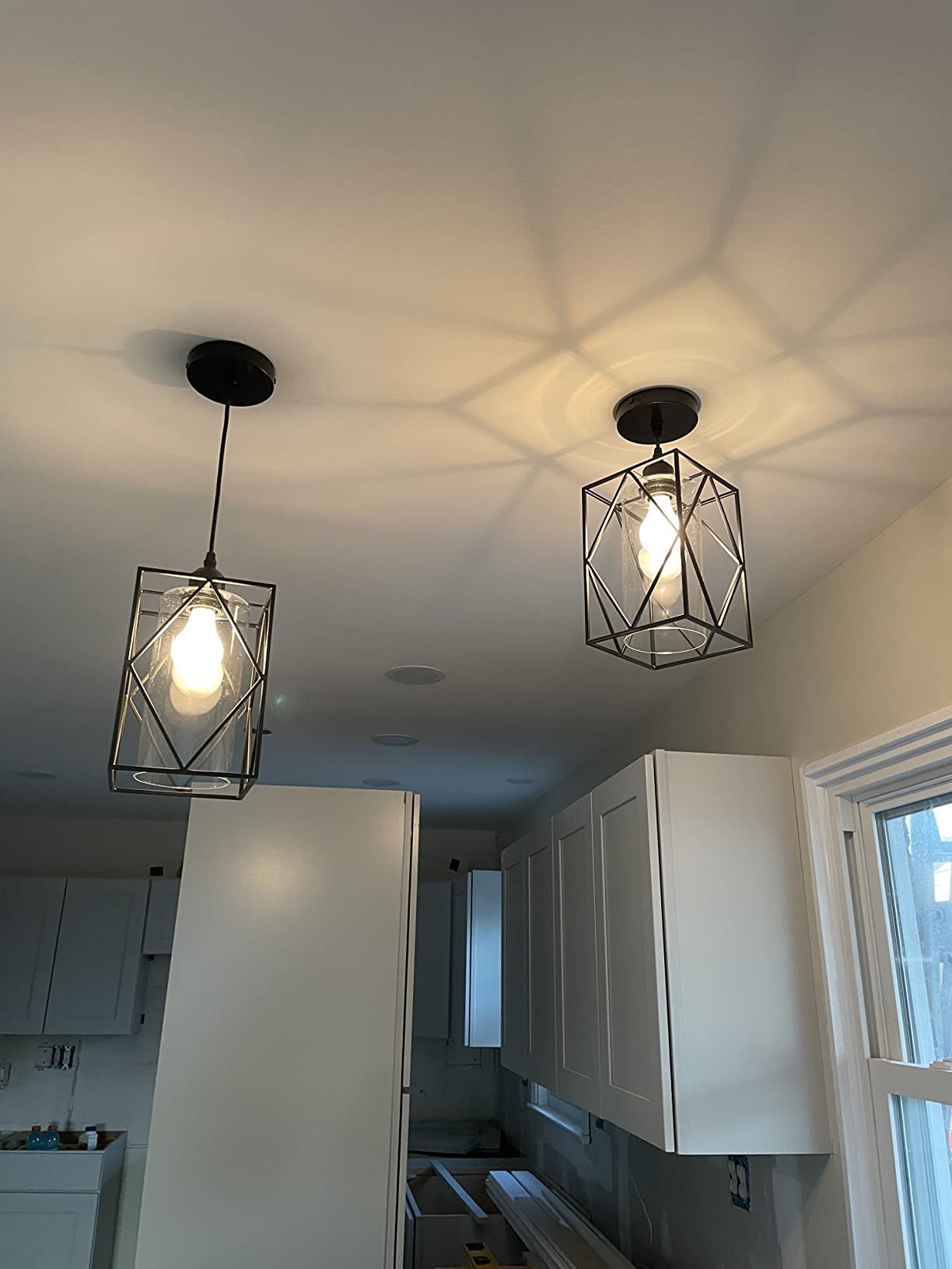 HMVPL Farmhouse Pendant Light Fixtures, Set of 2 Black Farmhouse Hanging Chandelier Lights with Glass Shade, Mini Industrial Ceiling Lamp for Kitchen Island Dining Room Over Sink Hallway Bedroom