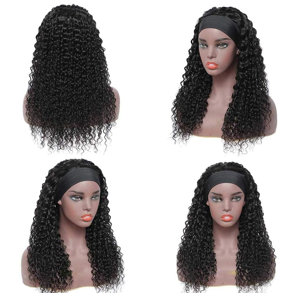 Unvizossa Headband Wig Human Hair Deep Wave 20 Inch Curly Headband Wigs for Black Women Glueless None Lace Front Wig Brazilian Virgin Human Hair Natural Color 150% Density