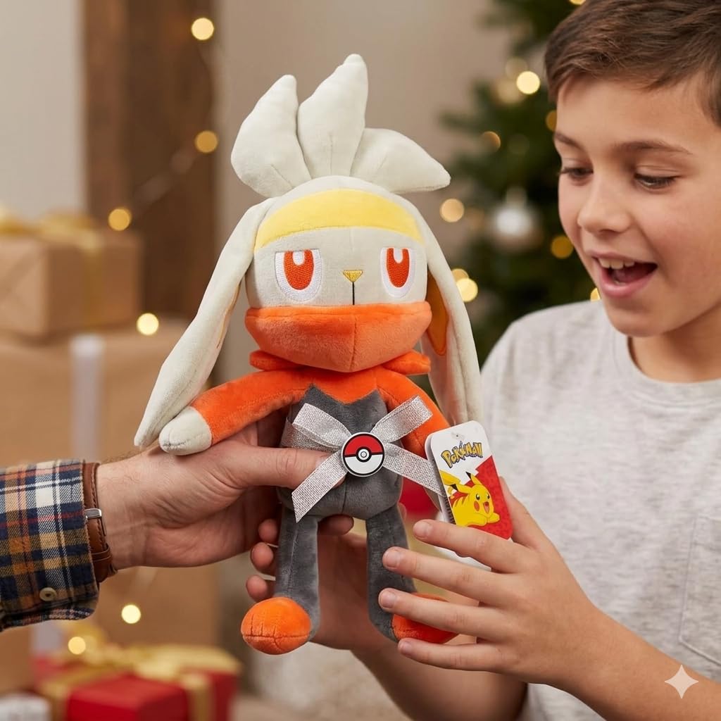 Pokémon Large 12" Raboot Plush - Officially Licensed - Sword & Shield Scorbunny & Cinderace Evolution - Quality Soft Stuffed Animal Toy - Great Gift for Kids, Boys, Girls