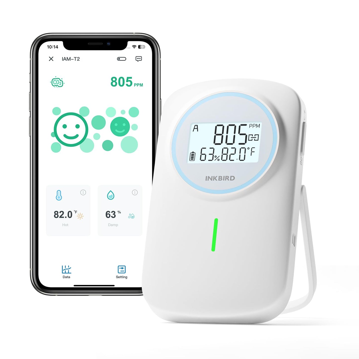 INKBIRD Smart CO2 Monitor Ndir | Bluetooth 3 in 1 CO2 Detector with App | Carbon Dioxide & Temperature & Humidity Air Quality Monitor Indoor Battery Powered | for Home, Office, RV, Grow Tent (IAM-T2)