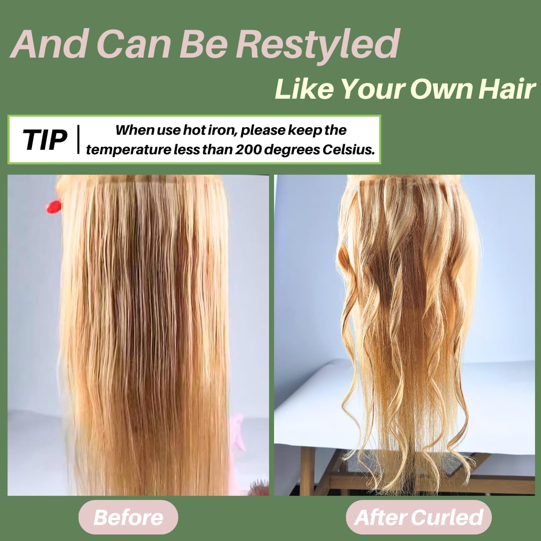 Blonde Tape in Hair Extensions Human Hair 24 Inch Long Invisible Remy Tape in Hair Extensions for Women