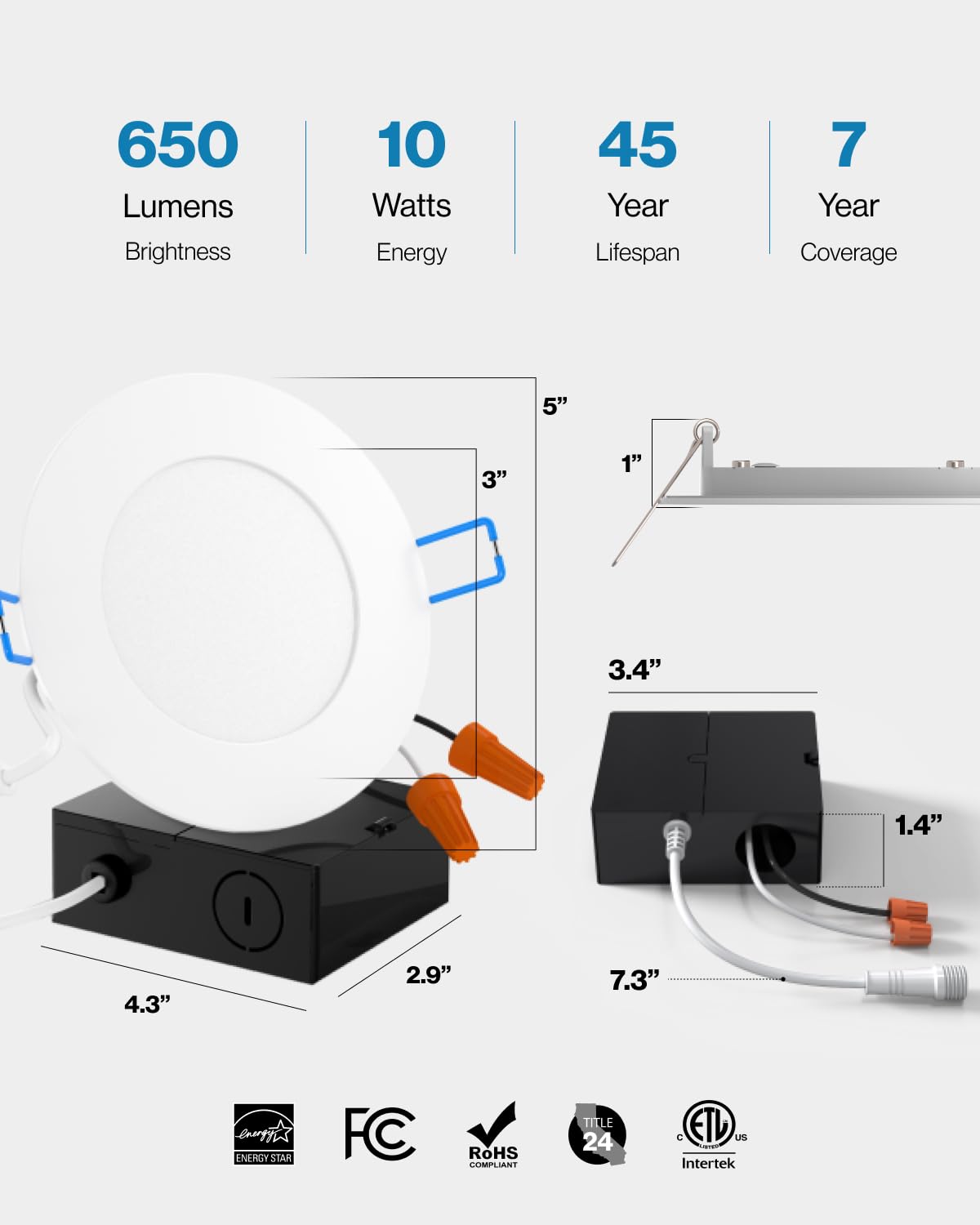 Sunco 12 Pack 4 Inch LED Recessed Lights, Slim Canless Ceiling Lighting, 650 LM, 10W (60W Equivalent), 3000K Warm White, Dimmable, Wafer Thin, Ultra Thin with Junction Box ETL
