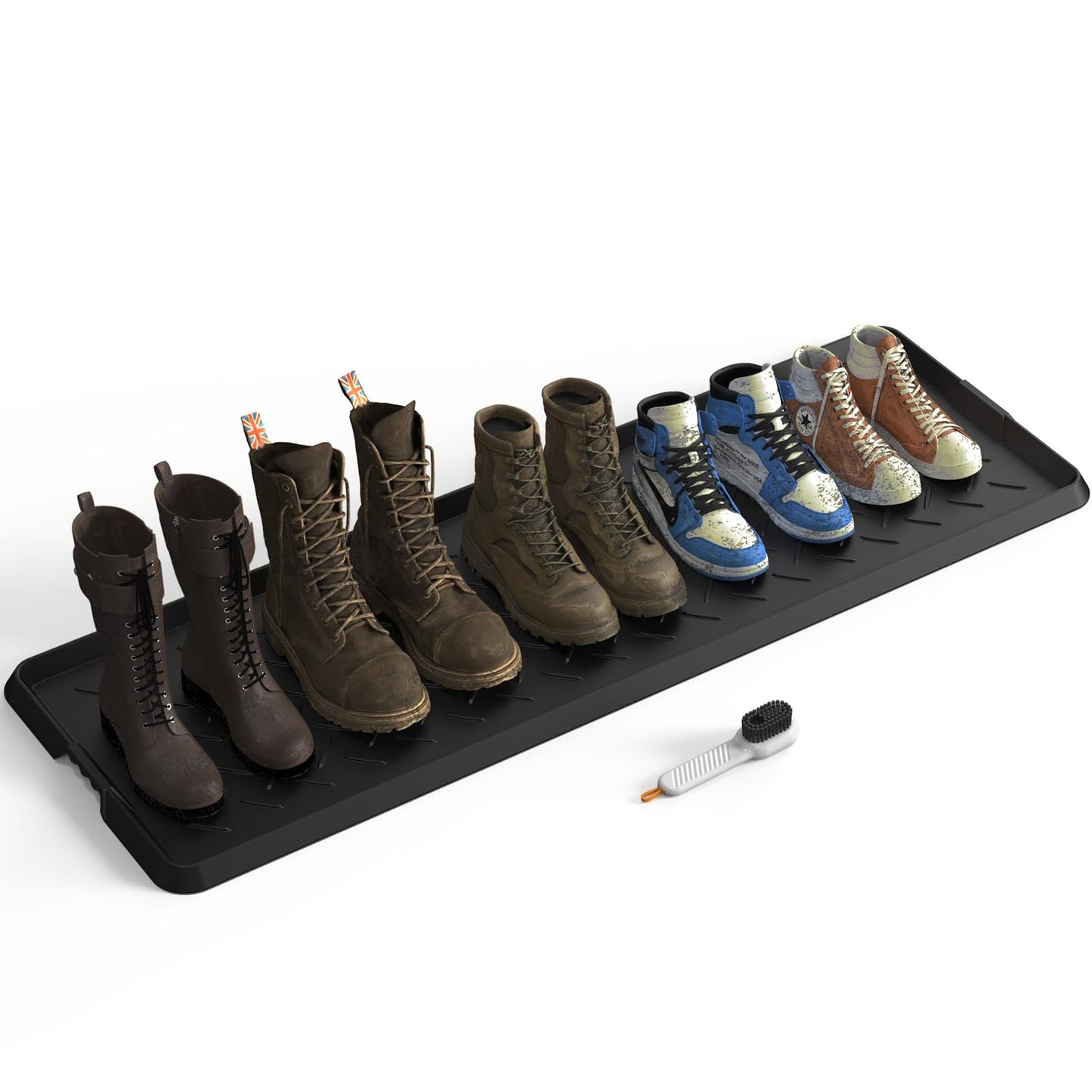 Extra Large Heavy Duty Boot Natural Rubber Shoe Mat for Entryway with Shoes Brush Large Boot Mat Multi-Purpose for Indoor or Outdoor, 16.1x 47.6 Inches