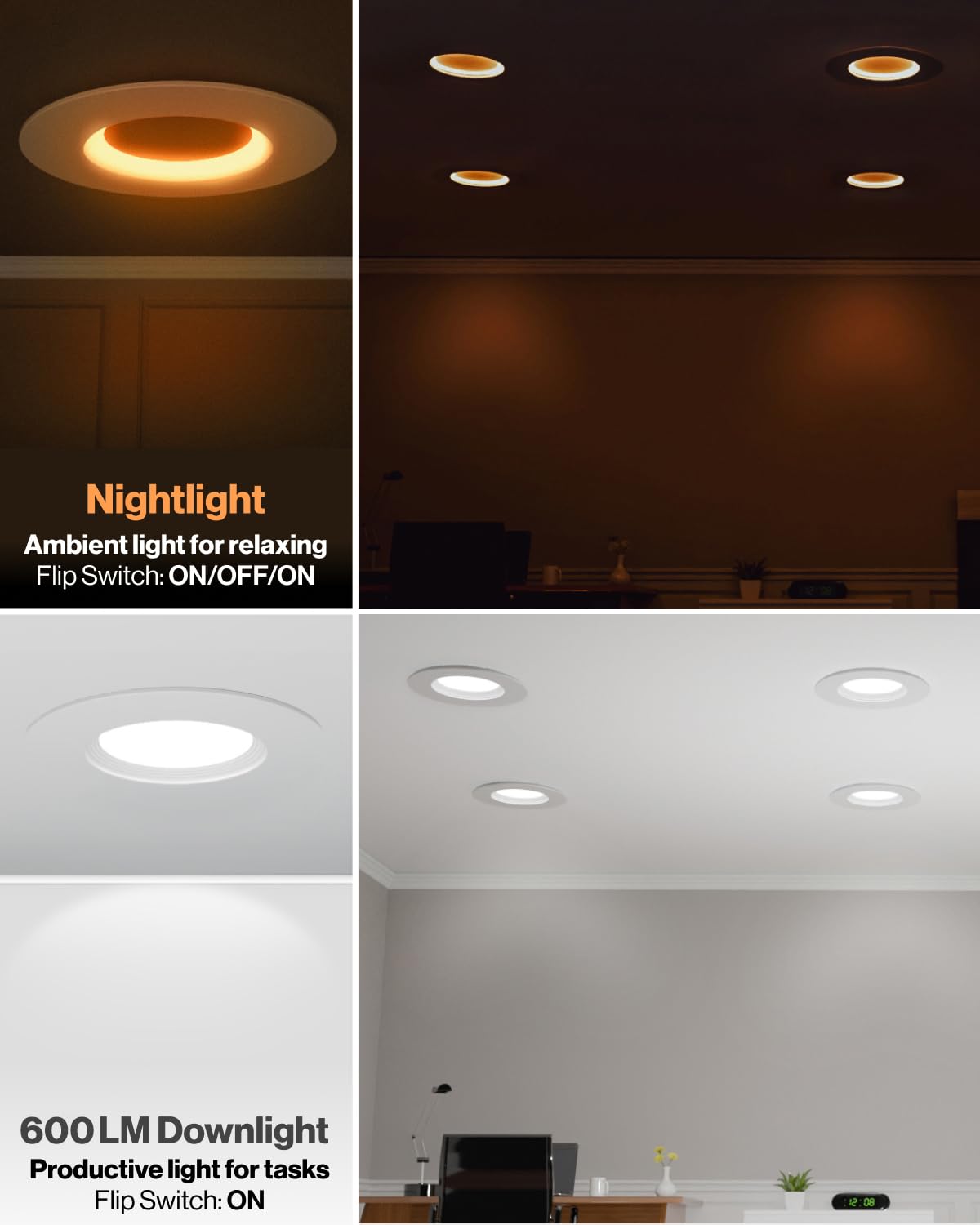 Sunco 12 Pack 10W 4 Inch LED Recessed Lighting Slim Baffle Retrofit Night Light for Indoor Living Dining Room Bedroom, 600 Lumens, Selectable CCT 2700K/3000K/4000K/5000K/6000K, Dimmable, AC120V - ETL