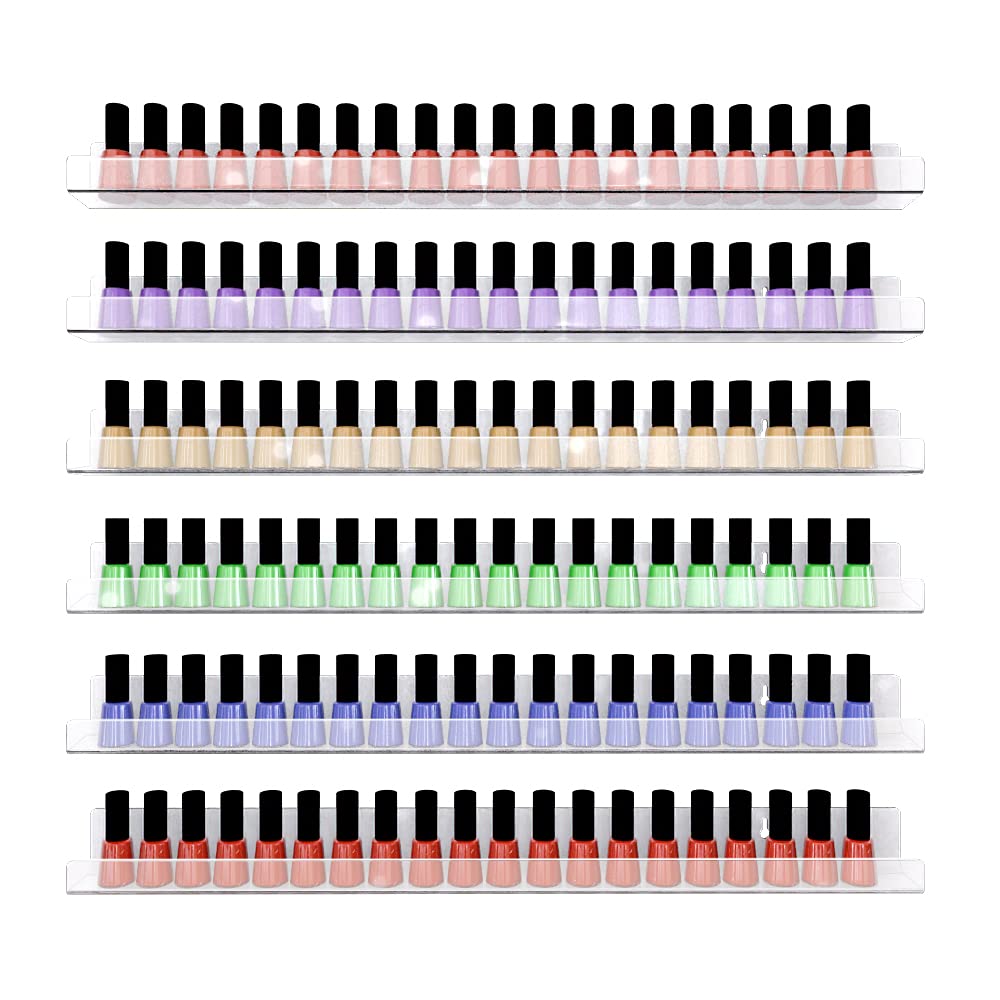 Sezanrpt Clear Nail Polish Organizer Wall Mounted, 24 Inches Acrylic Shelf for 150 Bottles, 6 Pack