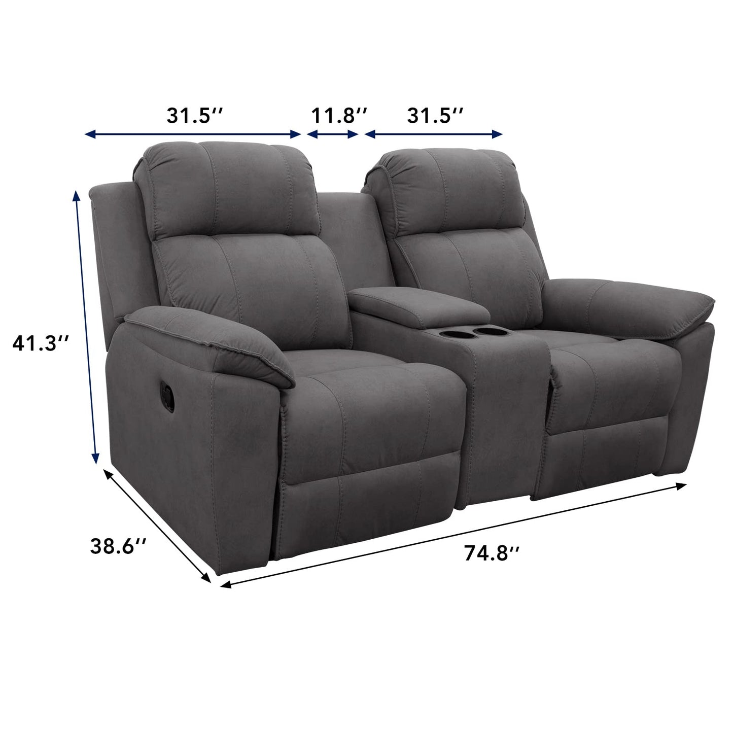 PureFit Water Resistant Reversible Loveseat Recliner Couch Cover for Double with Console – Non Slip Split Sofa Cover, Washable Reclining Cover for 2 Seat Recliner (2 Seat, Gray/Light Gray)