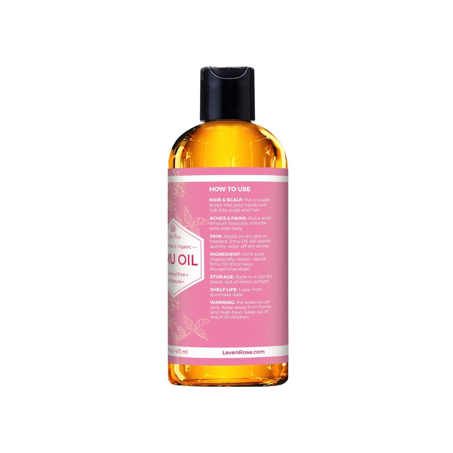 Leven Rose Emu Oil 100% Pure Natural Scar Minimizer Anti Aging Skin Moisturizer 16 oz