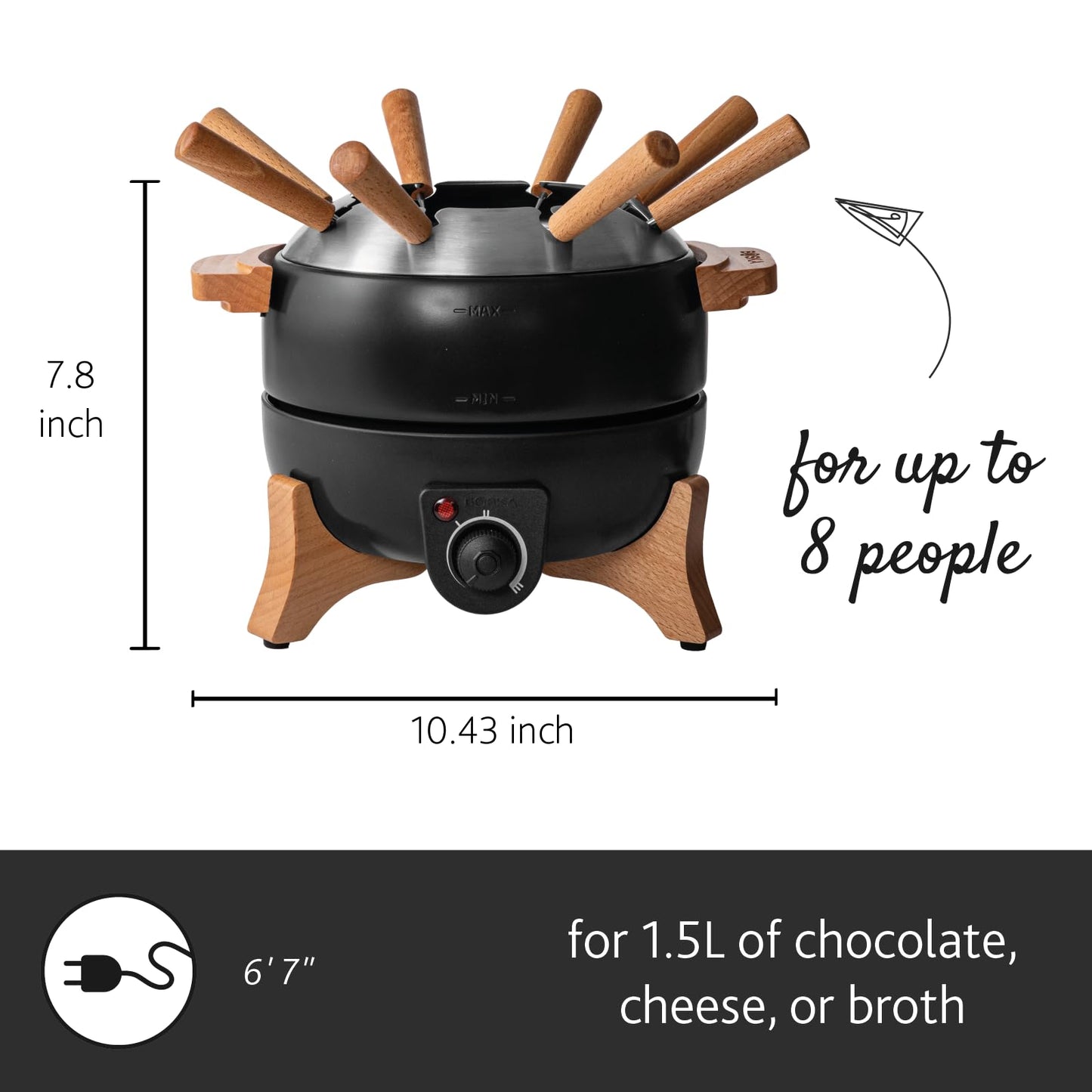 Boska Electric Fondue Set Party 2.3 L - Electric Fondue - For Cheese Fondue, Chocolate Fondue, Hotpot - Temperature Control - 2.3 Litres - Fondue Device