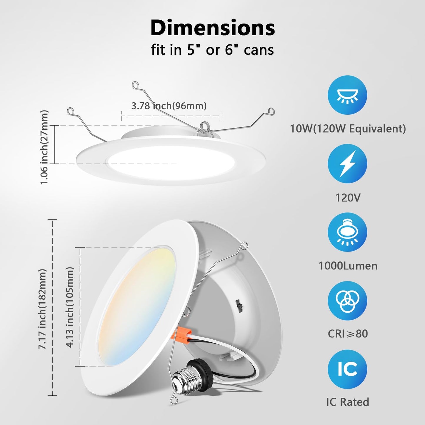 LVWIT LED Recessed Light 6Inch, Can Lighting Color Selectable 2700/3000/4000/5000/6000K 5CCT, 10W(120W Equivalent) Dimmable Downlight with E26 Conversion Kit, Retro Fit Ceiling Light Fixtures, 12 Pack