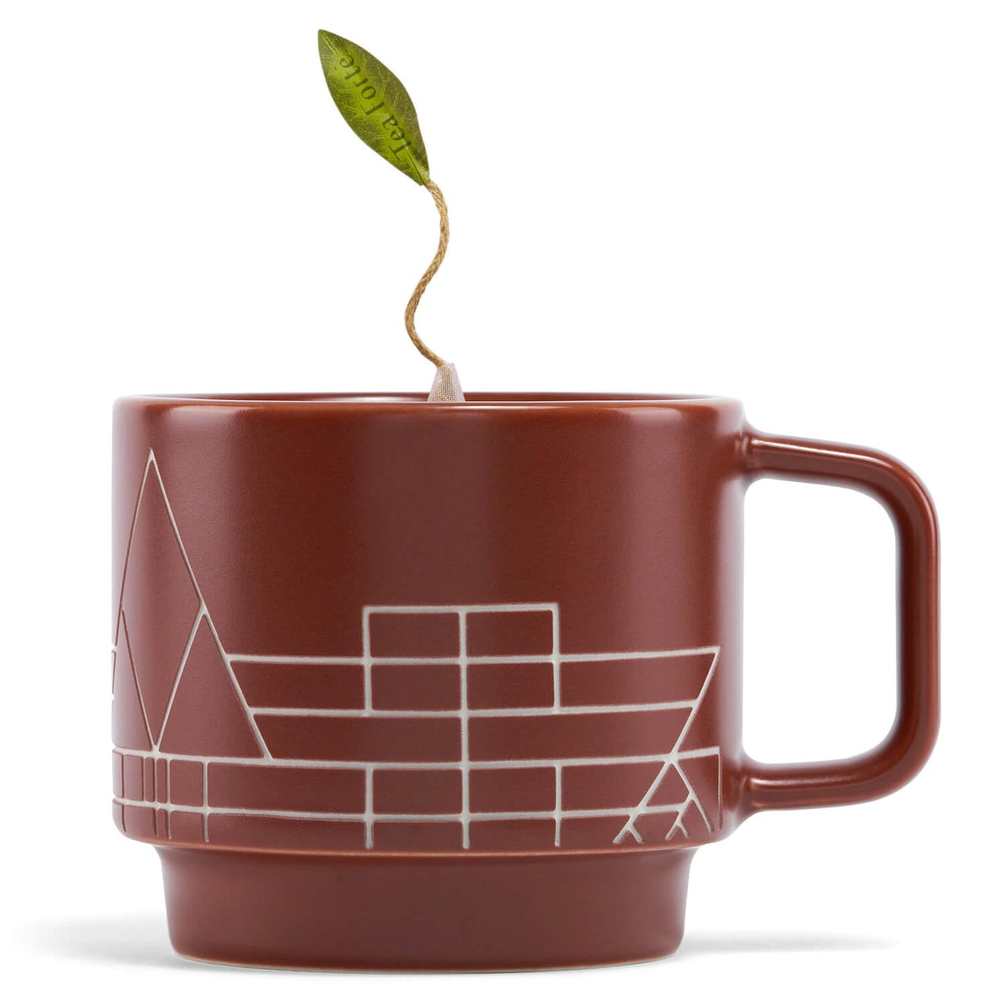 Tea Forte Terra Stoneware Teacup with Saucer, Frank Lloyd Wright, 8 oz. Stoneware Teacup for Steeping Pyramid Infusers, Dishwasher & Microwave Safe