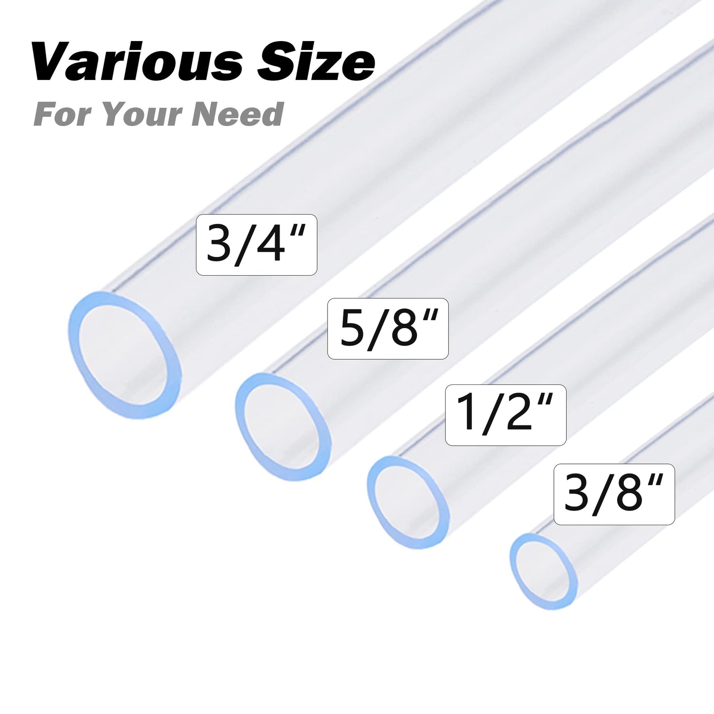 DAVCO 1/2" ID - 100 ft Clear Vinyl Tubing with 2 Stainless Clamps, Low Pressure Flexible PVC Tube, Heavy Duty UV Chemical Resistant Lightweight Plastic Vinyl Hose, BPA Free and Non Toxic