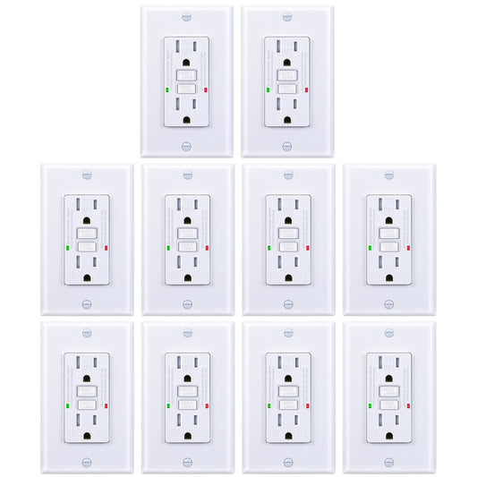 3GRACE 15 Amp GFCI Outlet, Tamper-Resistant, Weather Resistant Receptacle Indoor or Outdoor Use, LED Indicator with Decor Wall Plates and Screws，UL Listed, White (10 Pack)