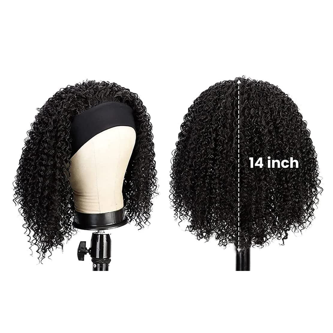 Rebasar Deep Wave Headband Wig Human Hair 14 Inch Curly Headband Wigs for Black Women Human Hair Glueless None Lace Front Wig Brazilian Virgin Hair Wear and Go Wigs 150% Density Natural Black Color
