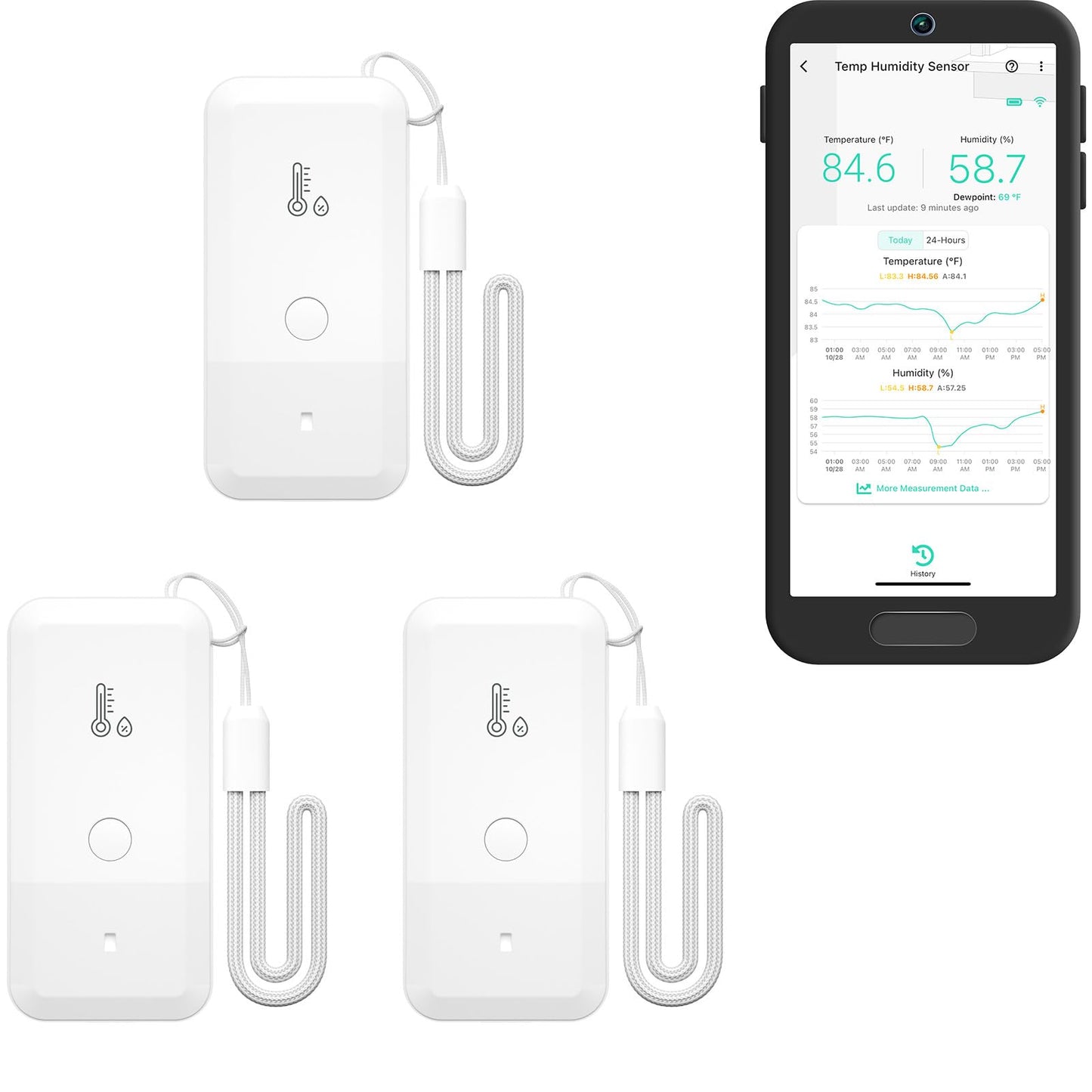 YoLink Smart Wireless Thermometer Hygrometer, 3-Pack, Wide Temp Range for Freezer, Fridge, Green House, Pet Cage, App Alerts, Emails, Text/SMS alerts, 5 Years Battery Life- Hub Required