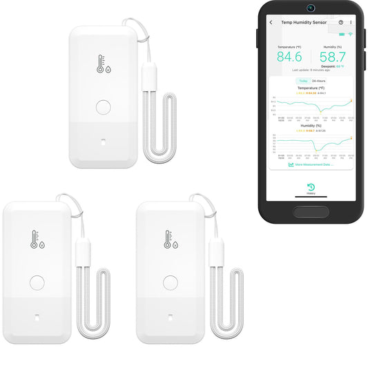 YoLink Smart Wireless Thermometer Hygrometer, 3-Pack, Wide Temp Range for Freezer, Fridge, Green House, Pet Cage, App Alerts, Emails, Text/SMS alerts, 5 Years Battery Life- Hub Required