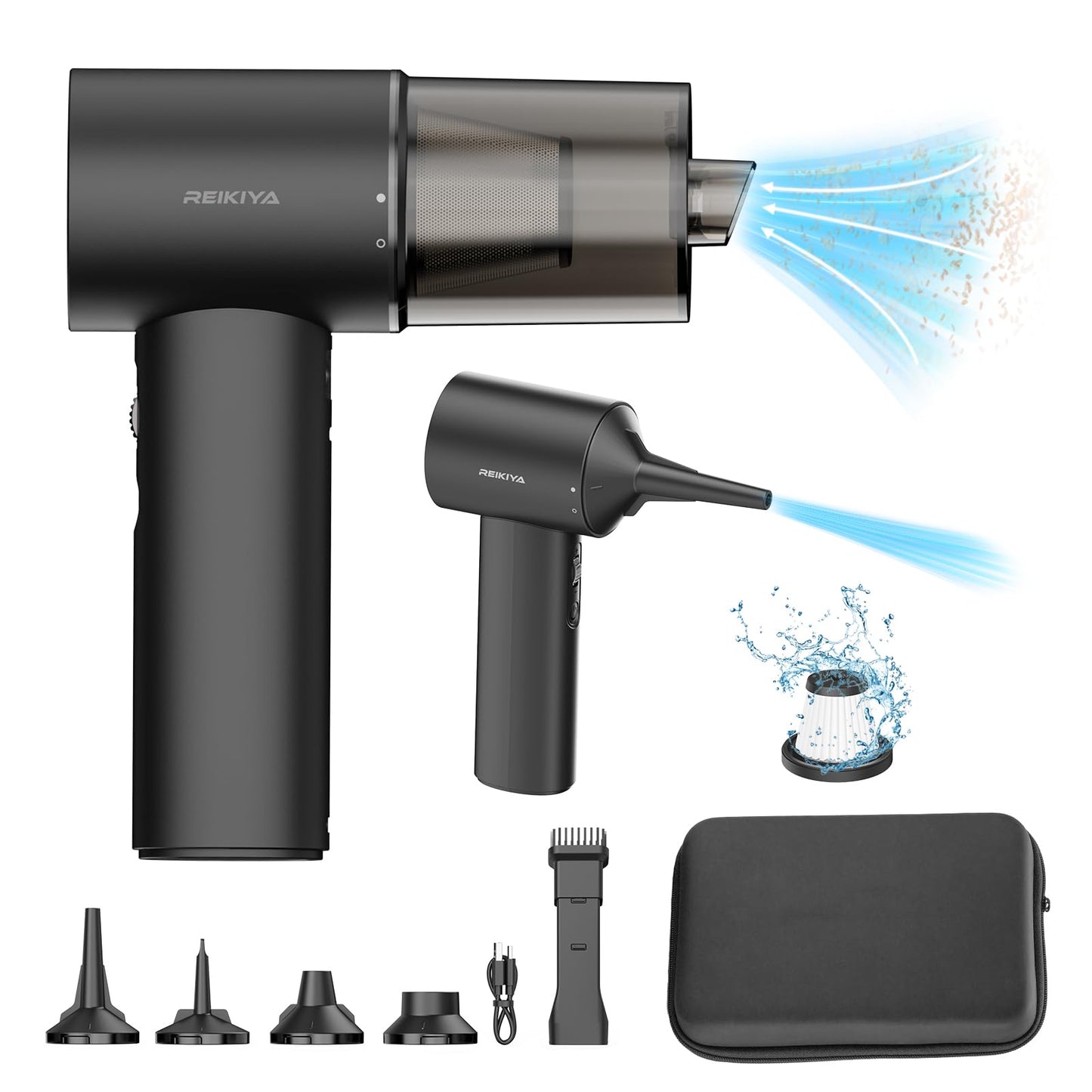 REIKIYA Compressed Air Duster 150000RPM Portable Air Blower for Computer, Keyboard with LED Light, 7800mAh Rechargeable 18000Pa Cordless Portable Vacuum Cleaner for Car Home Office