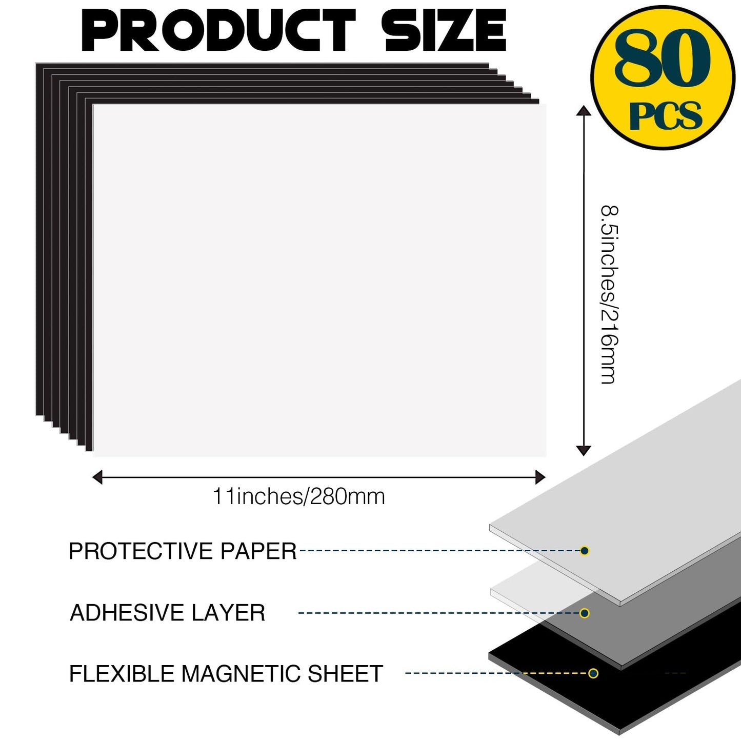 8.5X11 Inches Adhesive Magnet Sheets for Letter Size (Bulk 80 Pieces),Magnetic Sheets with Self-Stick Adhesive for Classroom/School