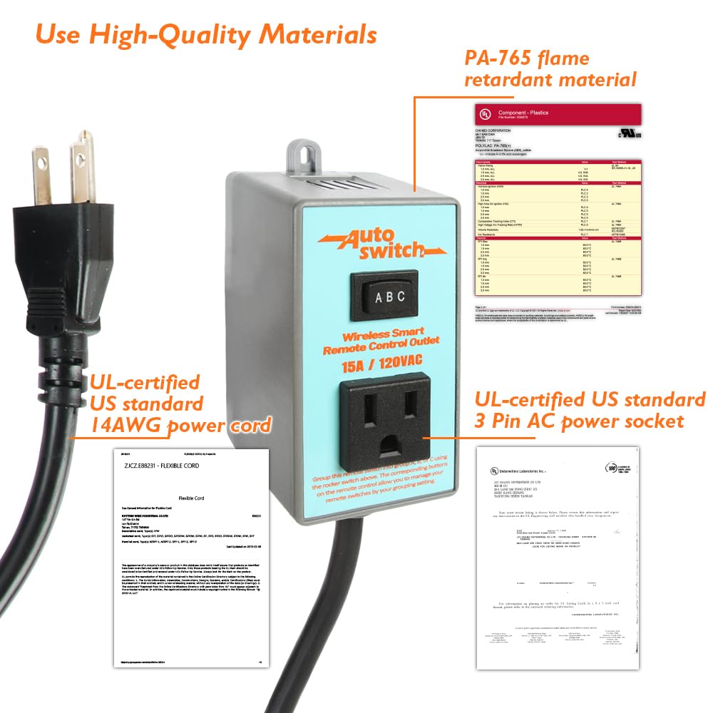 O'SKOOL Remote Control Wireless Electrical Outlet Switch, 433M Transmitter 120V Plug (Battery Included)