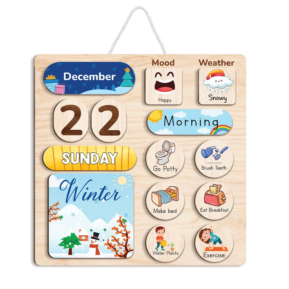 Wooden Daily Routine Chart, Kid Calendar, Routine Chart for Toddlers, Morning Bedtime Routine Chart for Toddlers (06)