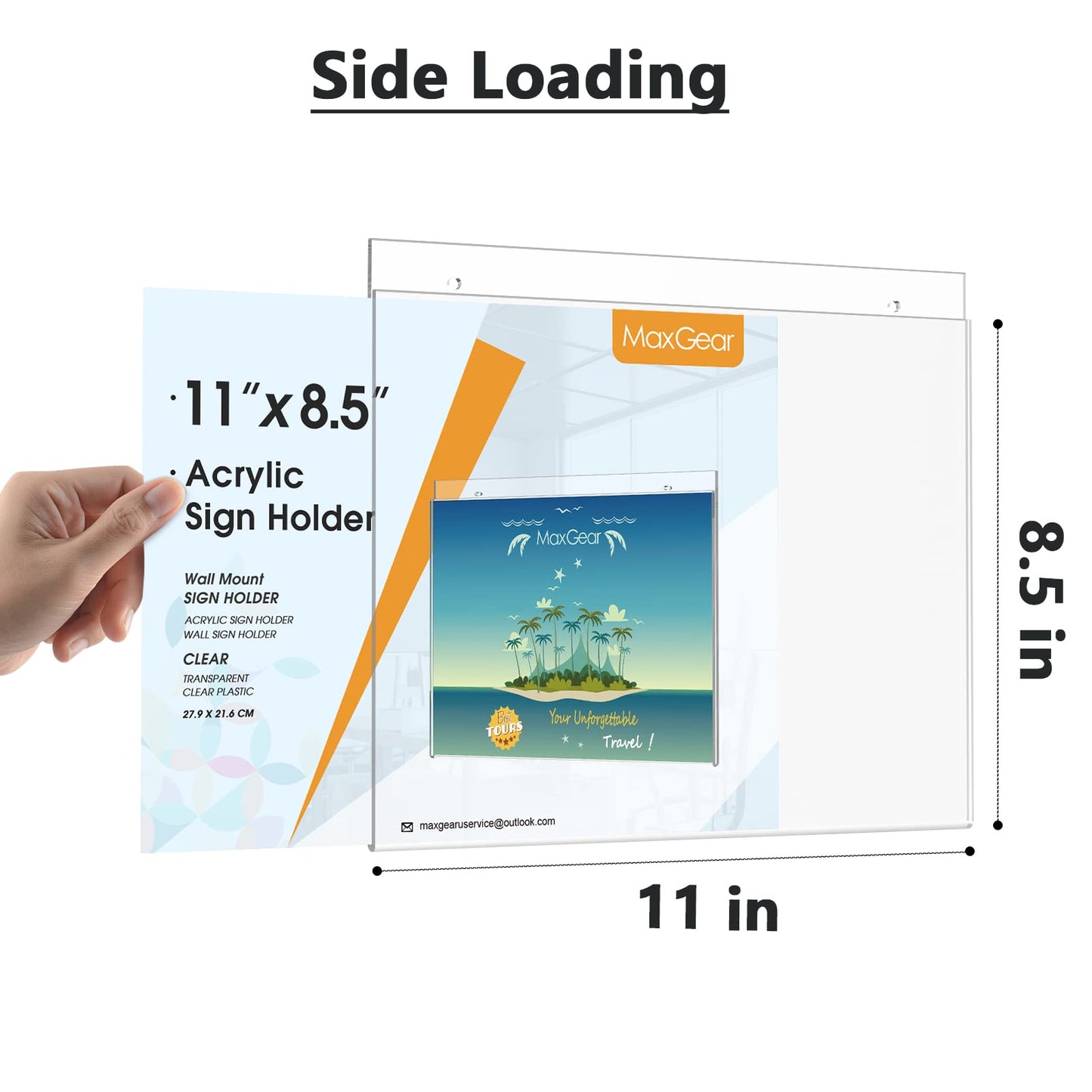 MaxGear Wall Mount Sign Holder 8.5 x 11 Inch, Clear Plastic Picture Frames with Mounting Screws, Door Sign Holders and Document Display Frame for Home, Office, Store, Landscape, 12 Pack