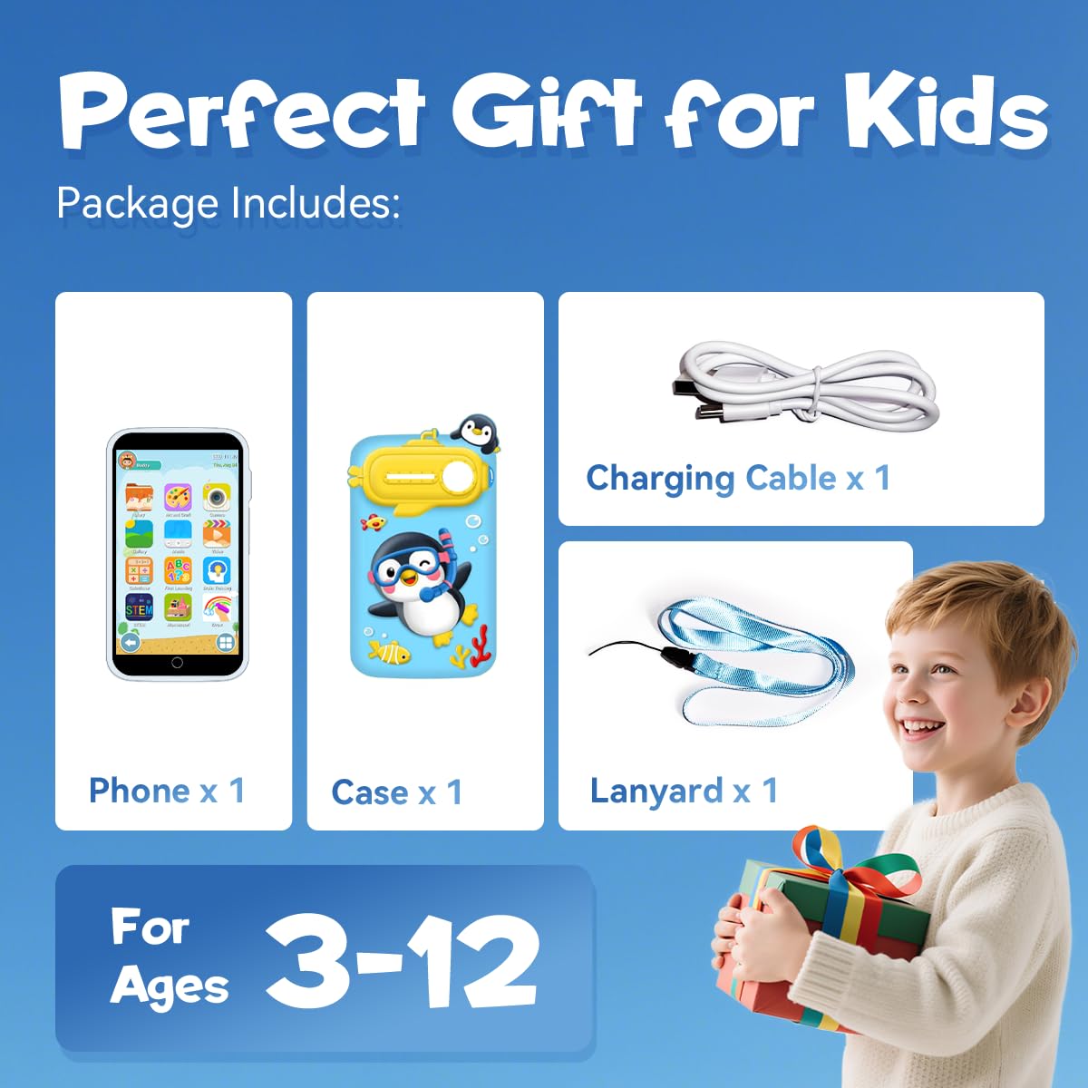 Kids Smart Phone, Educational Kids Toys Phone with 220+ Games, 3.97" Touchscreen, 5MP Camera, Parental Control, Learning Toddler Phone for Ages 3-9, Birthday Gift