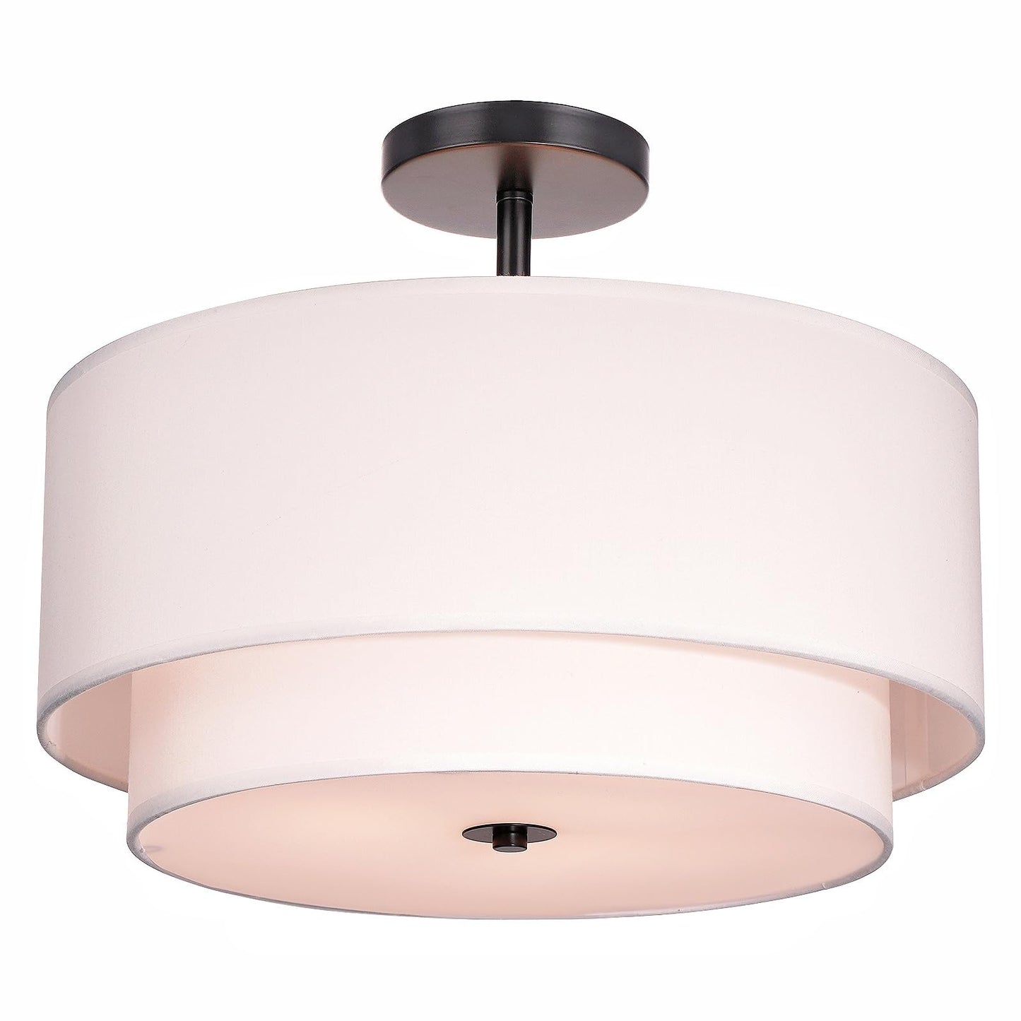 FRIDEKO HOME 3-Light Semi Flush Mount Ceiling Light,15.7 inch Ceiling Light Fixture with White 2-Layer Fabric Shade Drum Lights for Bedroom Living Room Kitchen Foyer Hallway