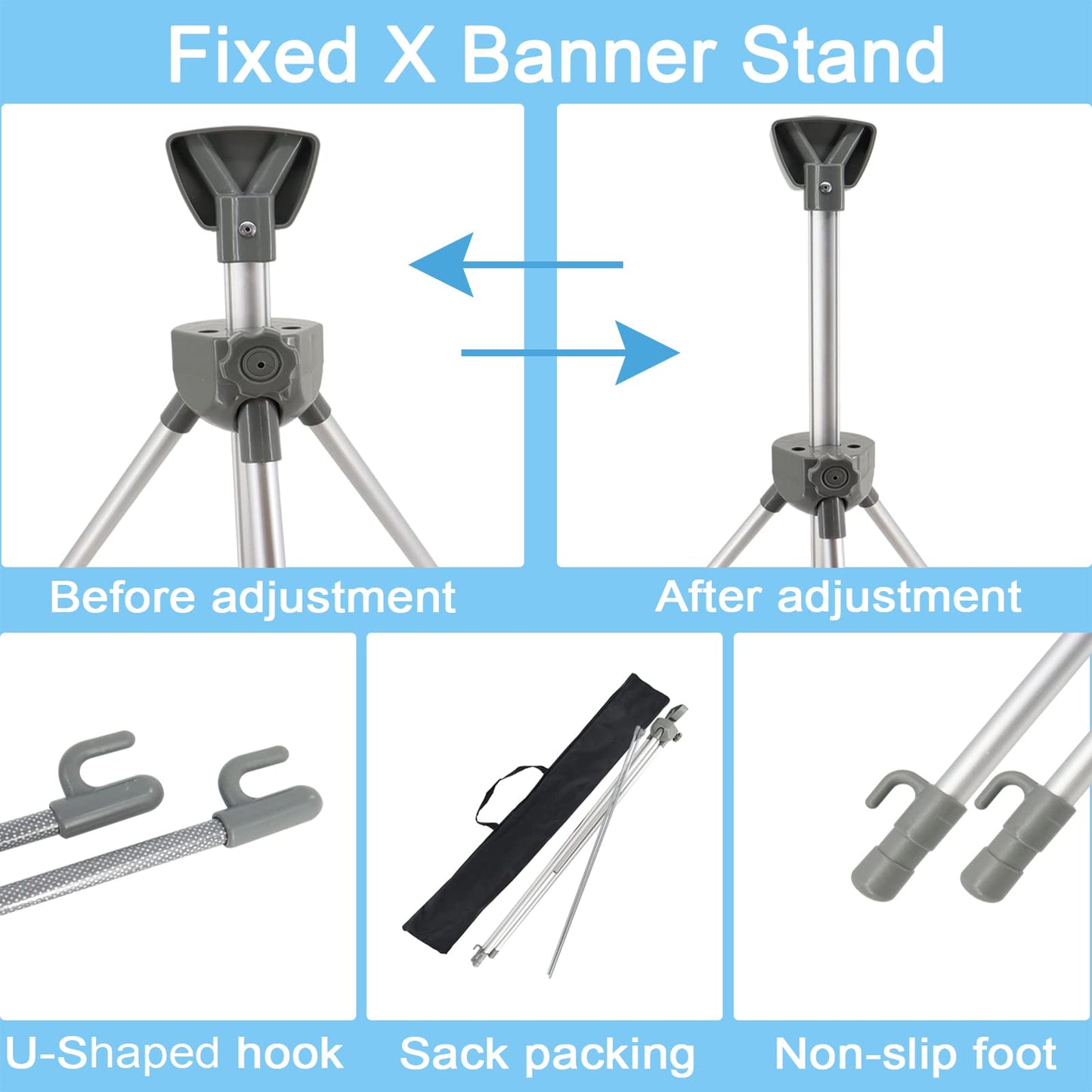 2 Pack X Frame Banner Stand Fits Any Banner Adjustable Size 23"X63" to 32"X78" with Portable Retractable Carrying Bag, Customize Banner Stand for Trade, Show Exhibition Market and Store Display