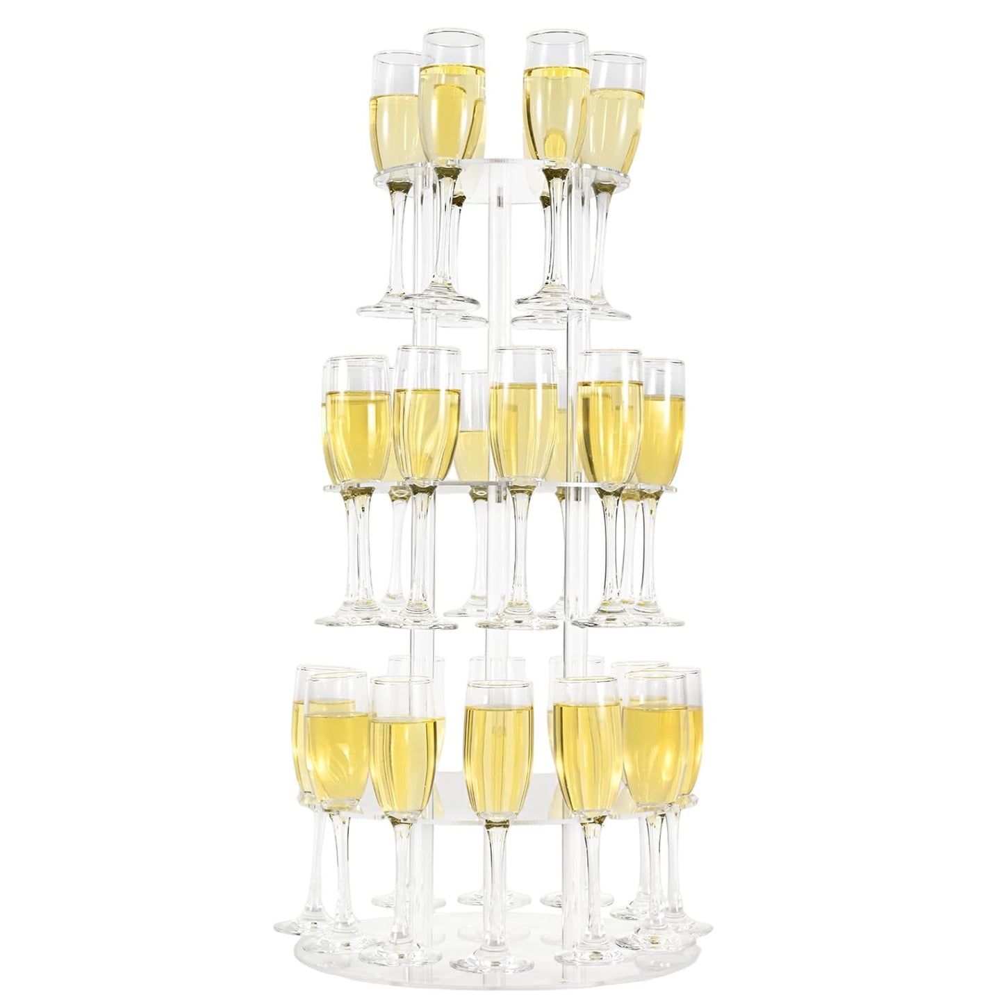 Laumffon Champagne Tower, Circle Acrylic Champagne Display Rack Stand with 28 Slots, 3 Tier Floating Sight Champagne Flute Holder for Party, Wedding, Celebration, 13.4x13.4x25.5 inch