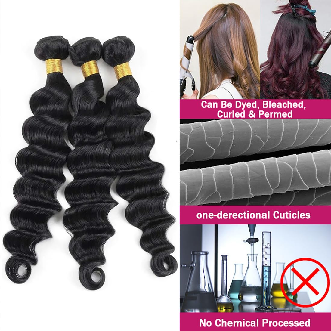 Taziza Loose Deep Wave Bundles Human Hair(14 16 18 Inch)10A Grade Brazilian Loose Deep Wave Human Hair Bundles 100% Unprocessed Virgin Hair Loose Wave Bundles for Black Women Natural Color