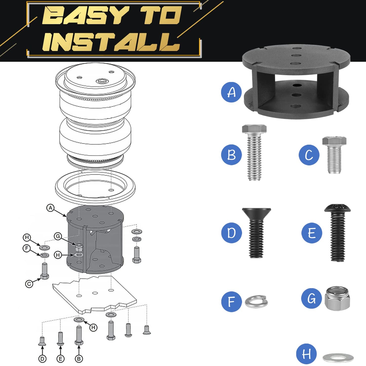 52420 2" Air Bag Lift Universal Air Spring Spacers Kit for Most Lift Kits