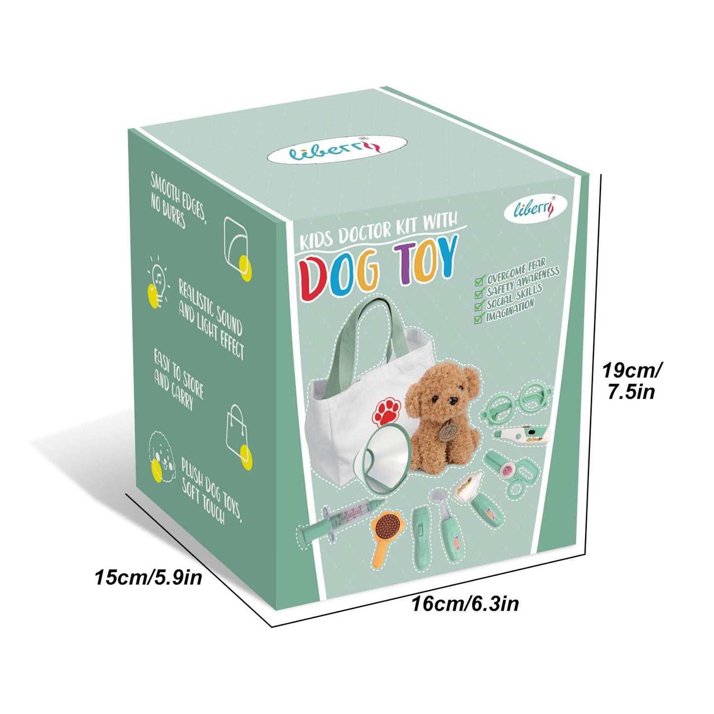 Liberry Doctor Kit for Toddlers 3 4 5 6 Years Old, 26 Pcs Kids Doctor Playset with Dog Toy, Stethoscope and Dress Up Costume, Pretend Play Medical Gift for Girls (Green)
