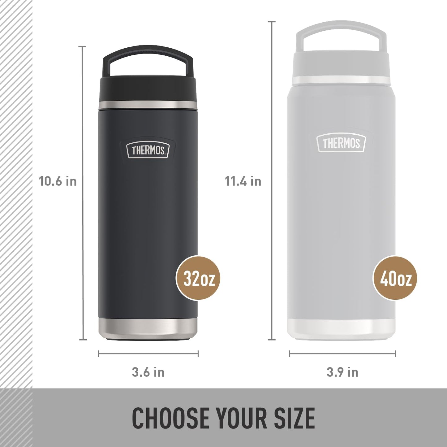 THERMOS ICON SERIES Stainless Steel Water Bottle with Screw Top Lid - 32 Ounce, Matte Stainless Steel - Vacuum Insulated Water Bottle with Lid